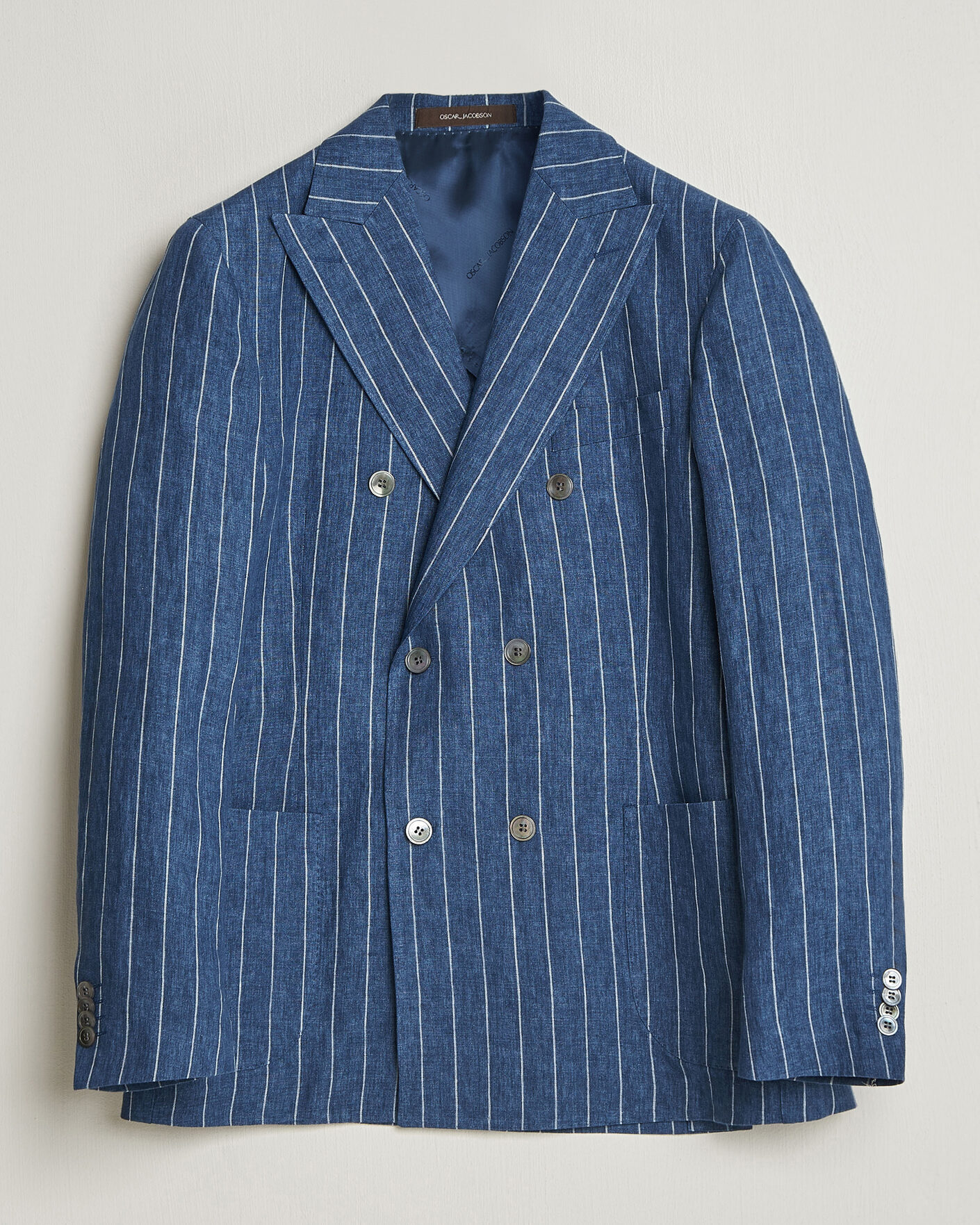 Herre | Dressjakker | Oscar Jacobson | Farrys Patch Striped Linen Blazer Blue