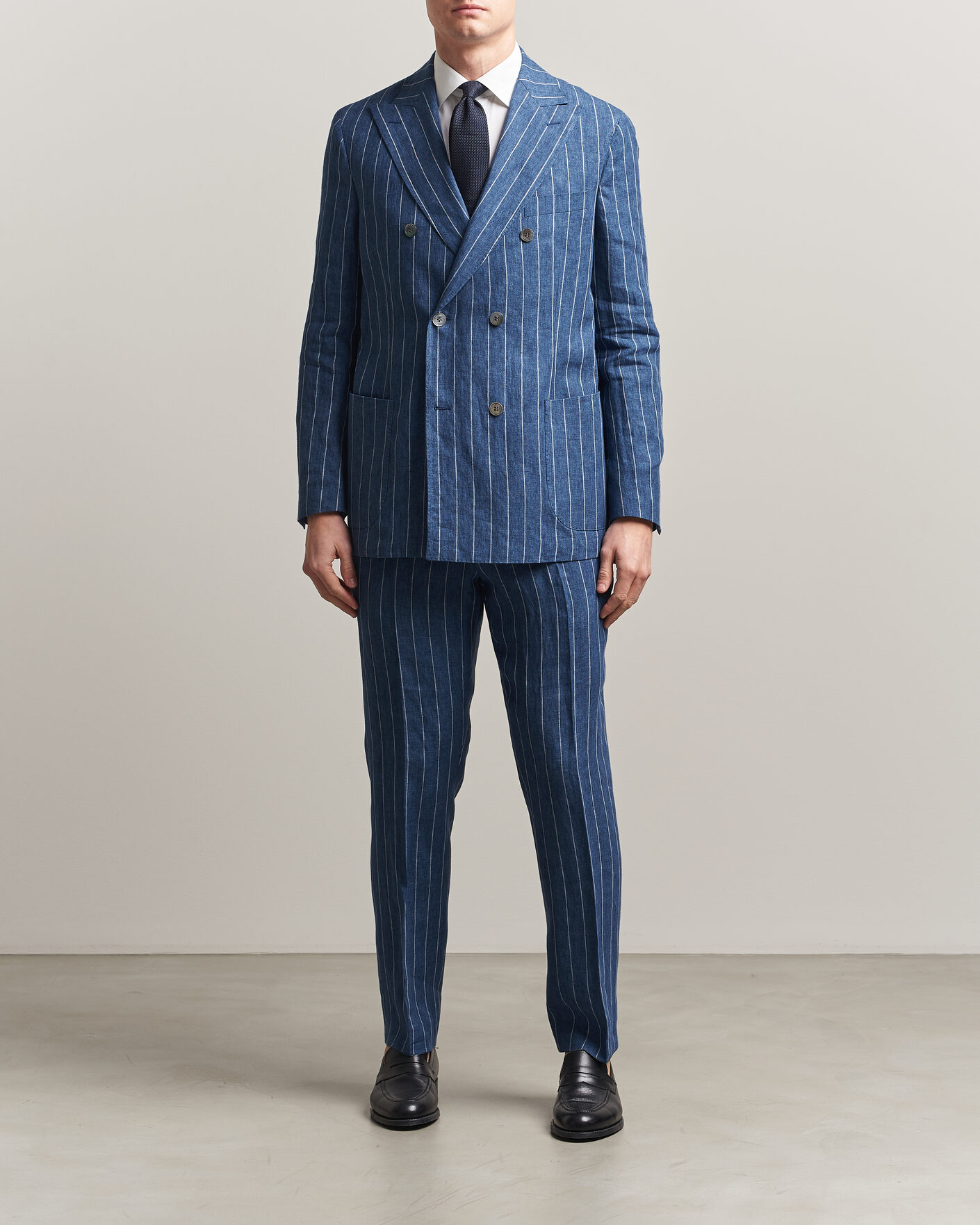 Herre | Dressjakker | Oscar Jacobson | Farrys Patch Striped Linen Blazer Blue