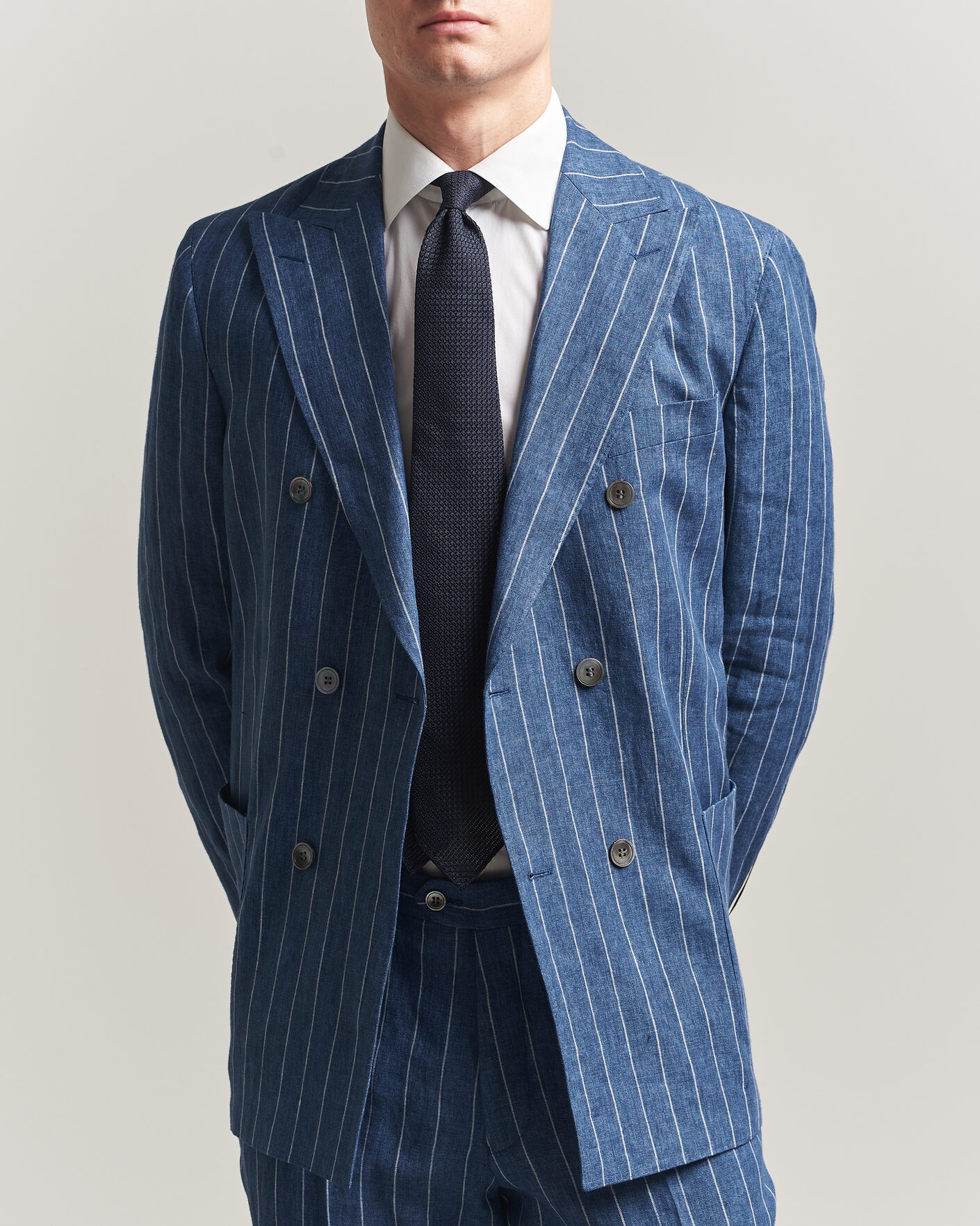 Herre | Dressjakker | Oscar Jacobson | Farrys Patch Striped Linen Blazer Blue