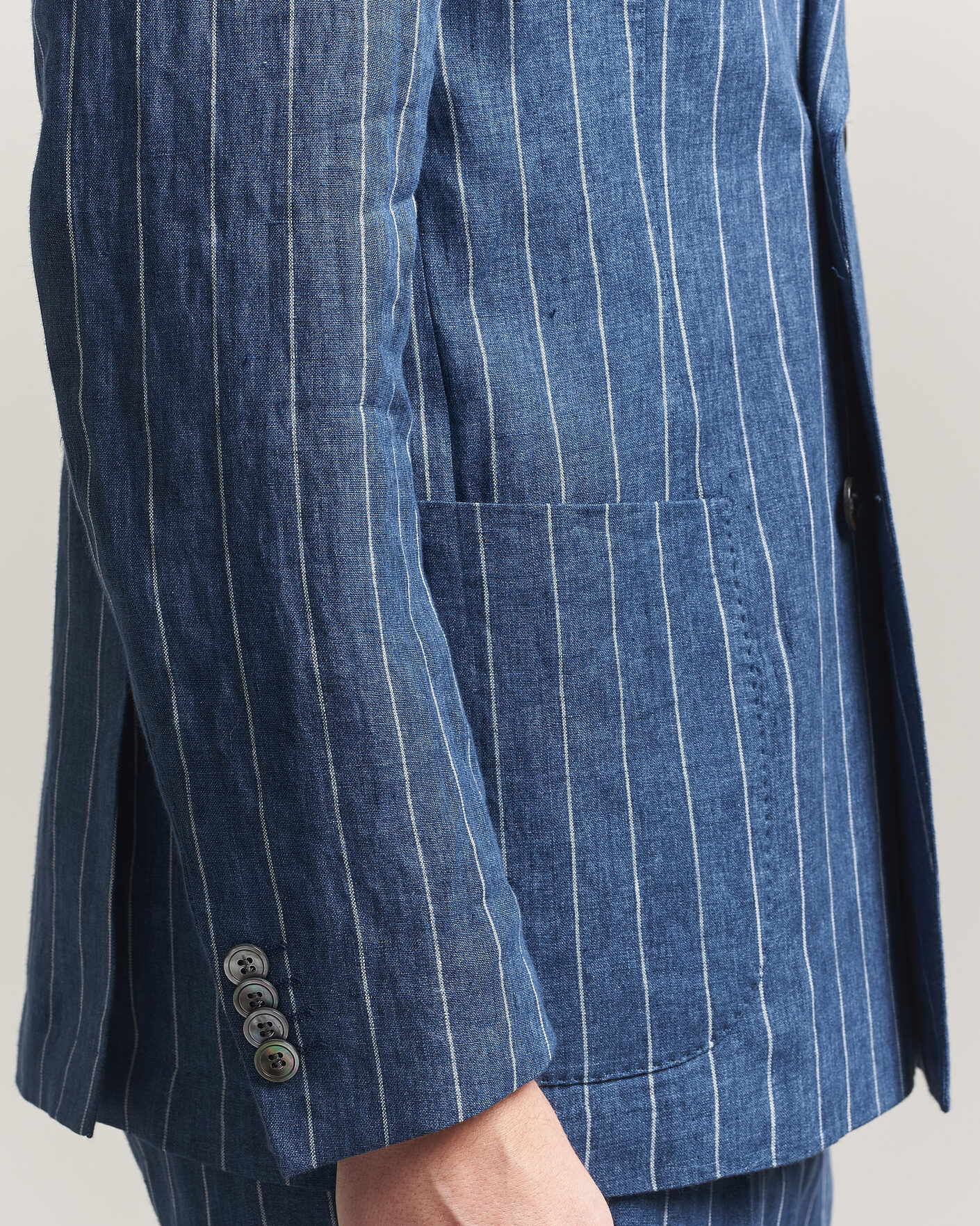 Herre | Dressjakker | Oscar Jacobson | Farrys Patch Striped Linen Blazer Blue
