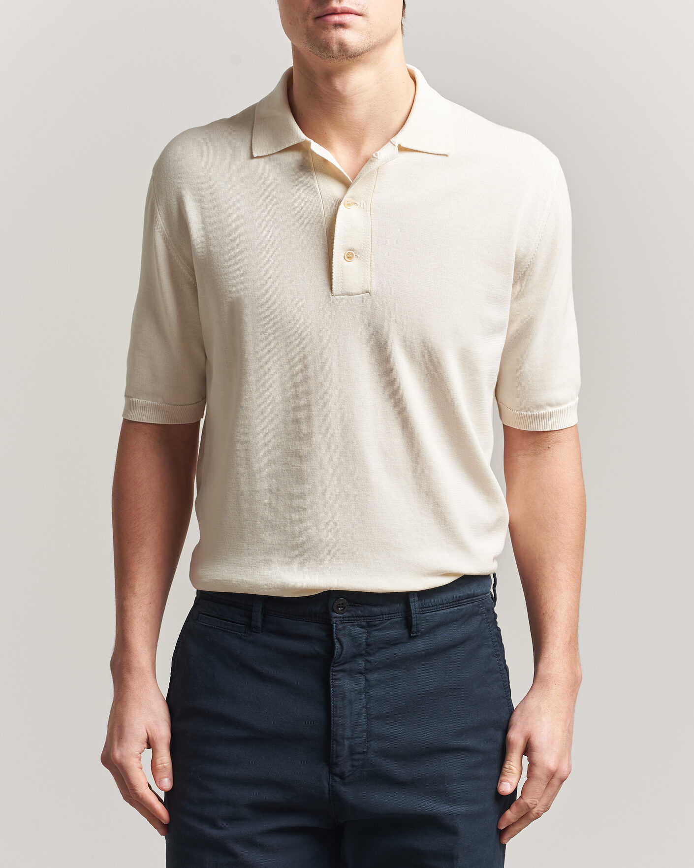 Herre | Pikéer | Zanone | Knitted Cotton Polo Off White