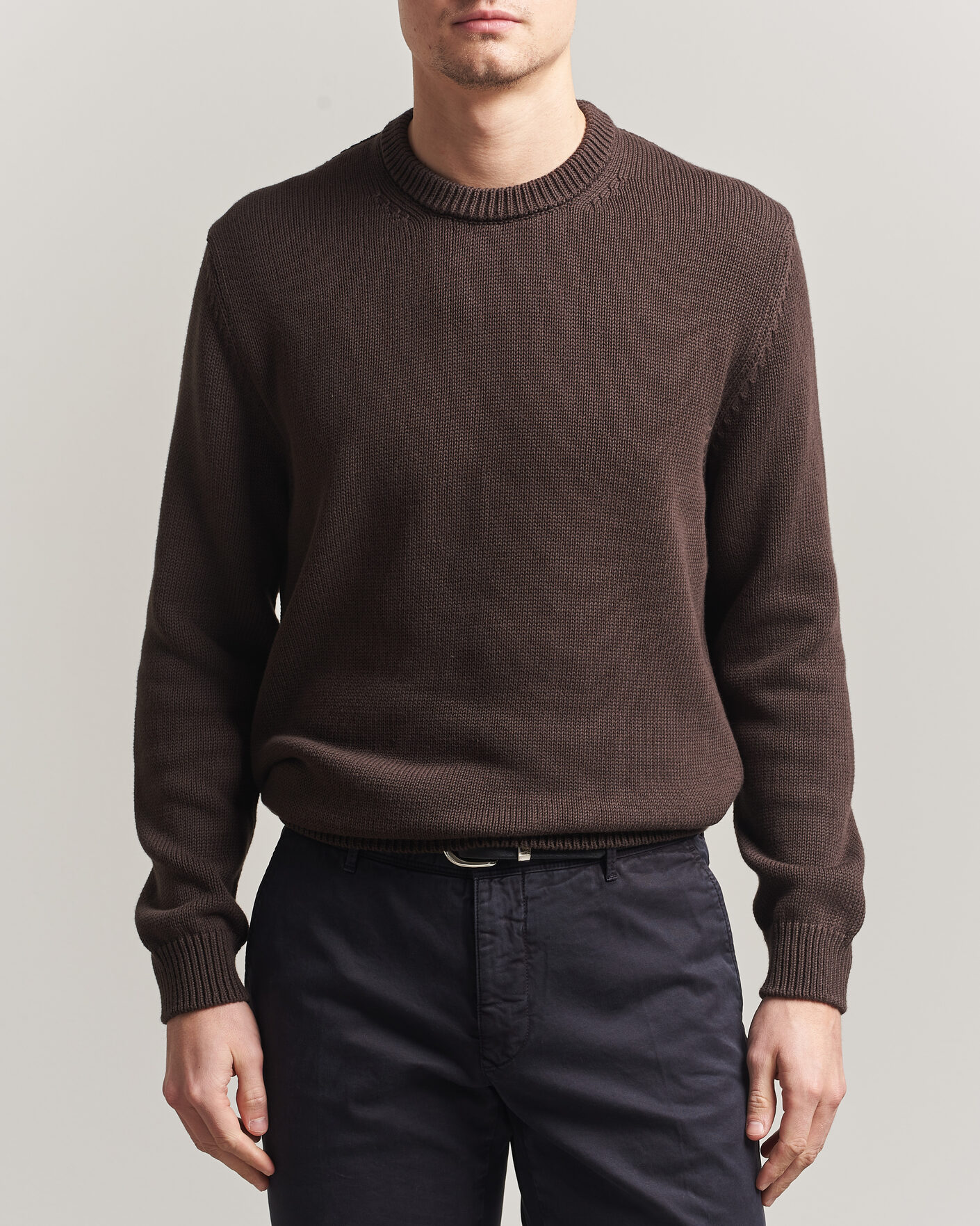Herre | Gensere | Zanone | Soft Cotton Crew Neck Sweater Chocolate