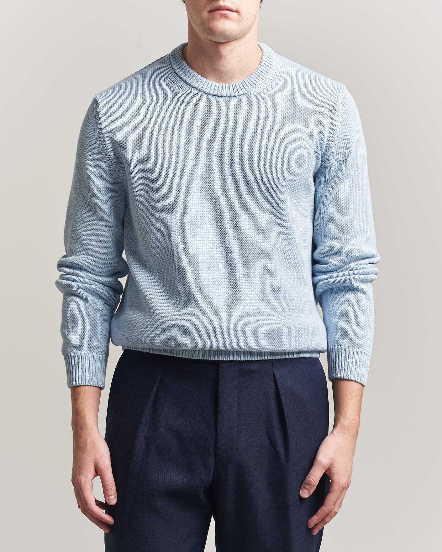 Herre | Gensere | Zanone | Soft Cotton Crew Neck Sweater Sky Blue