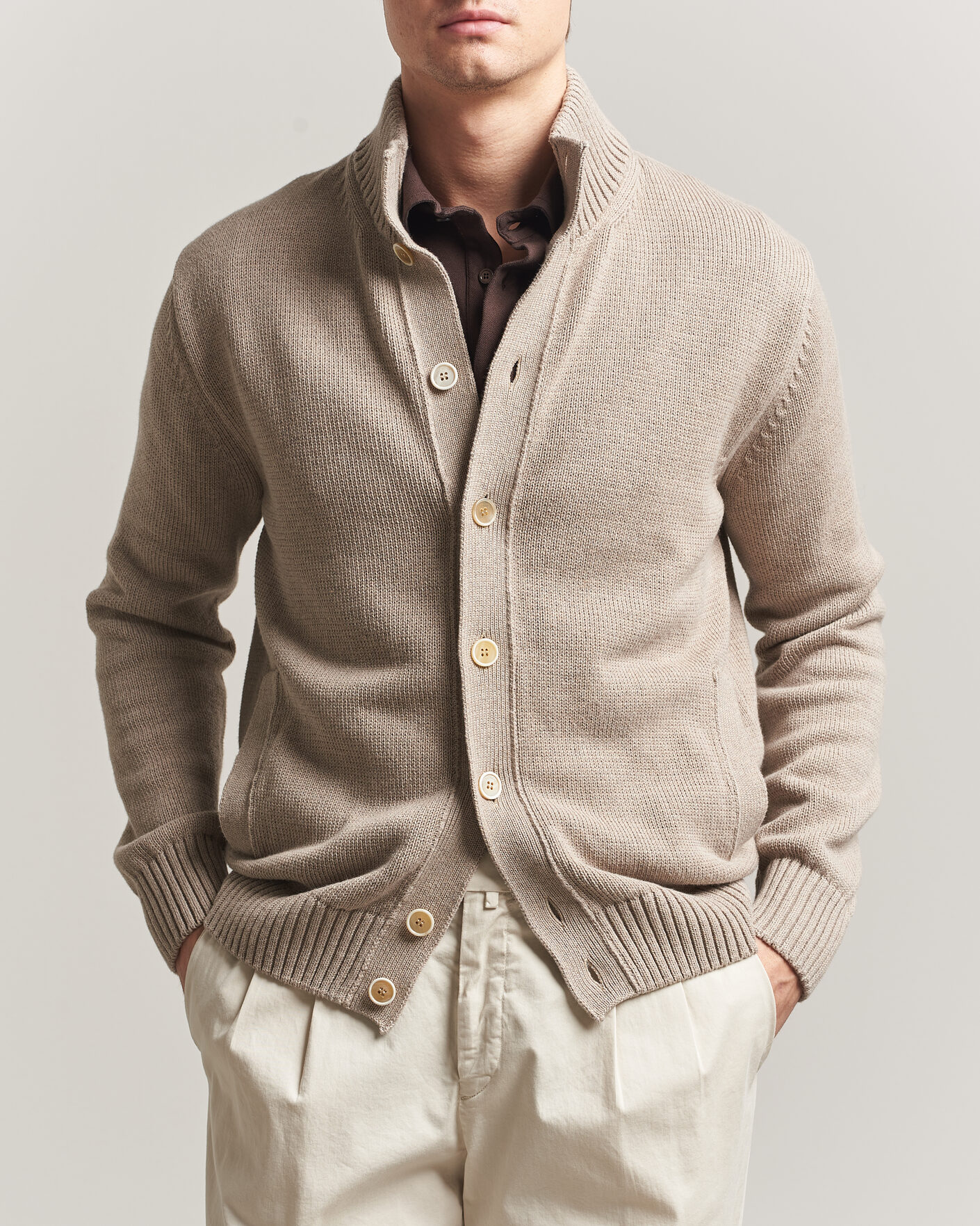Herre | Gensere | Zanone | Soft Cotton Chioto Cardigan Taupe