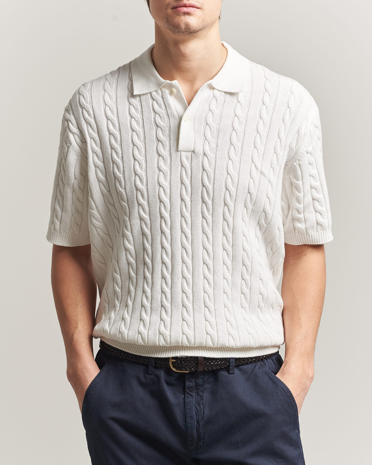 Herre | Pikéer | BEAMS PLUS | Short Sleeve Cable Polo White