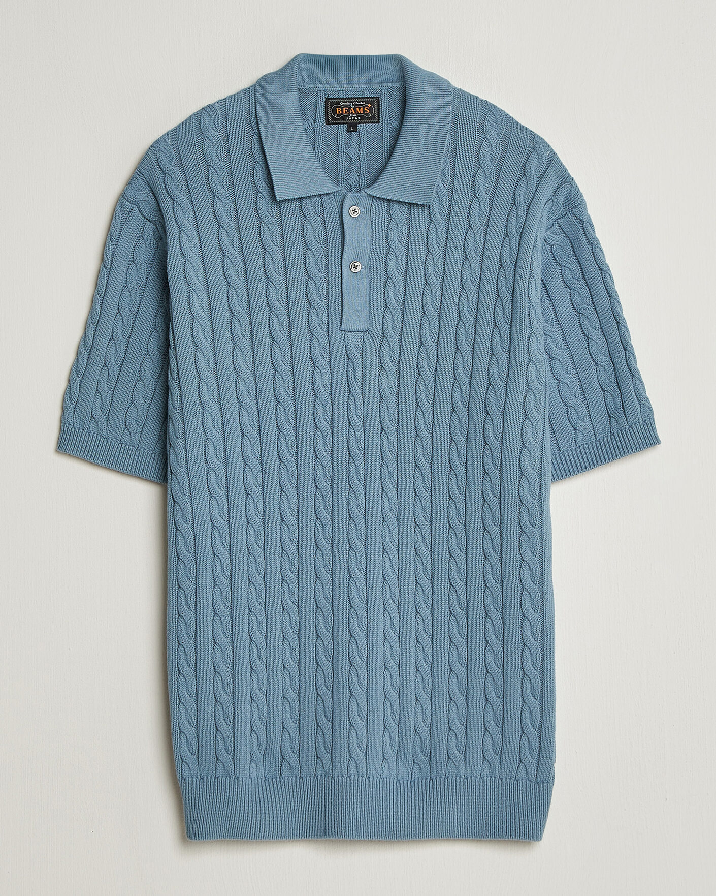 Herre | Pikéer | BEAMS PLUS | Short Sleeve Cable Polo Blue