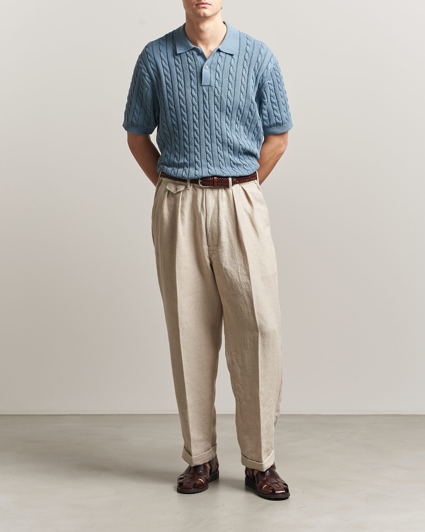 Herre | Pikéer | BEAMS PLUS | Short Sleeve Cable Polo Blue 