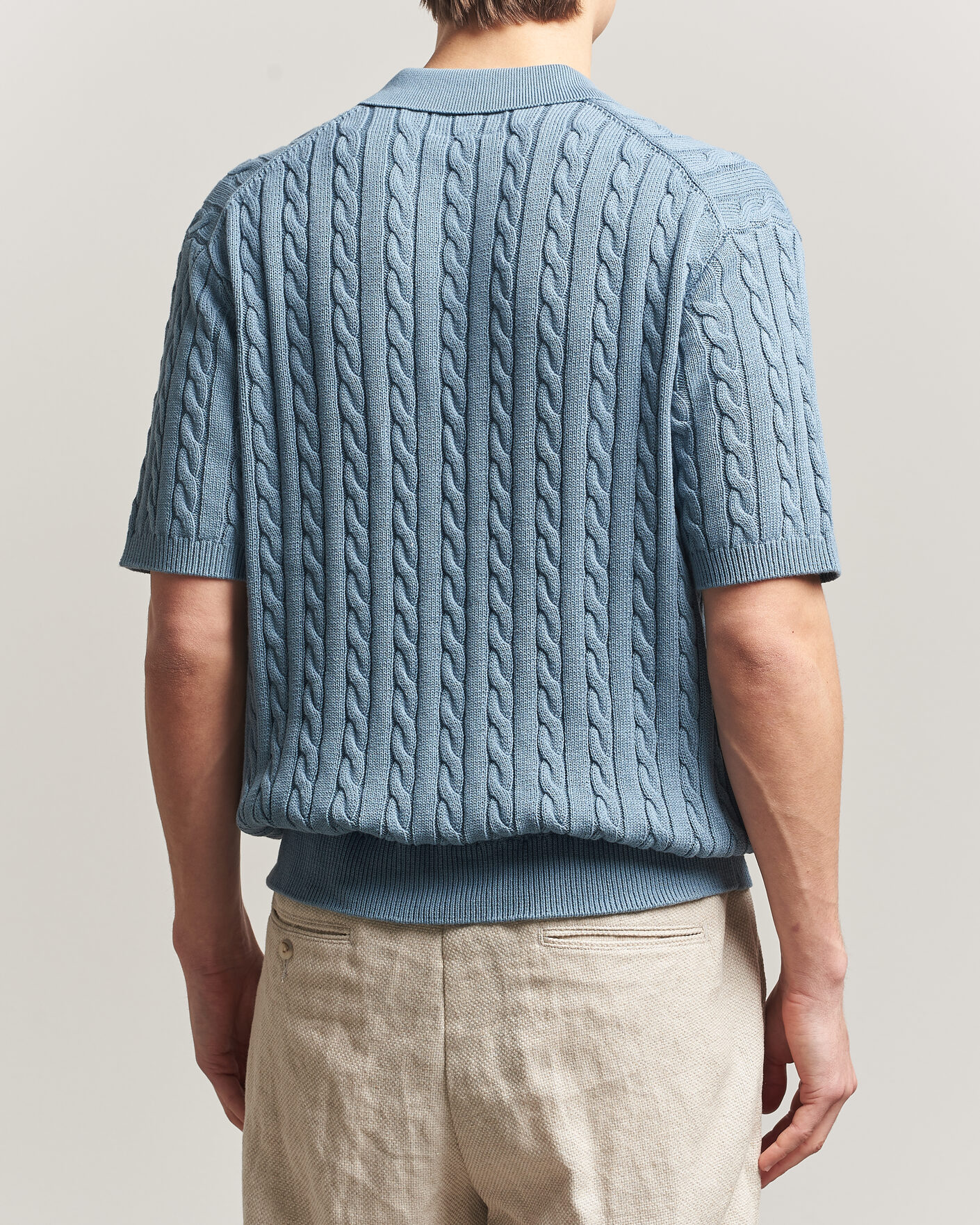 Herre | Pikéer | BEAMS PLUS | Short Sleeve Cable Polo Blue 