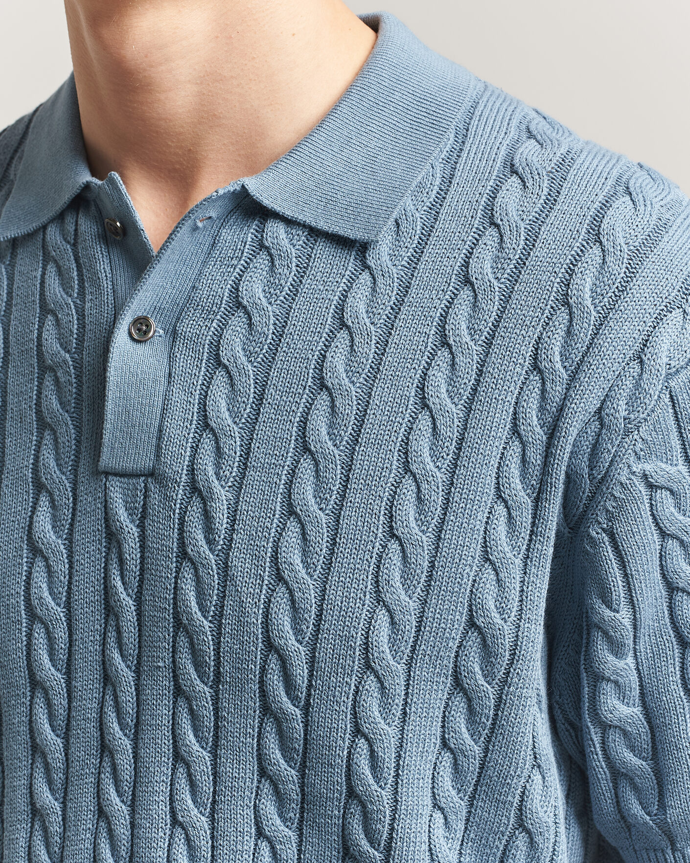 Herre | Pikéer | BEAMS PLUS | Short Sleeve Cable Polo Blue 