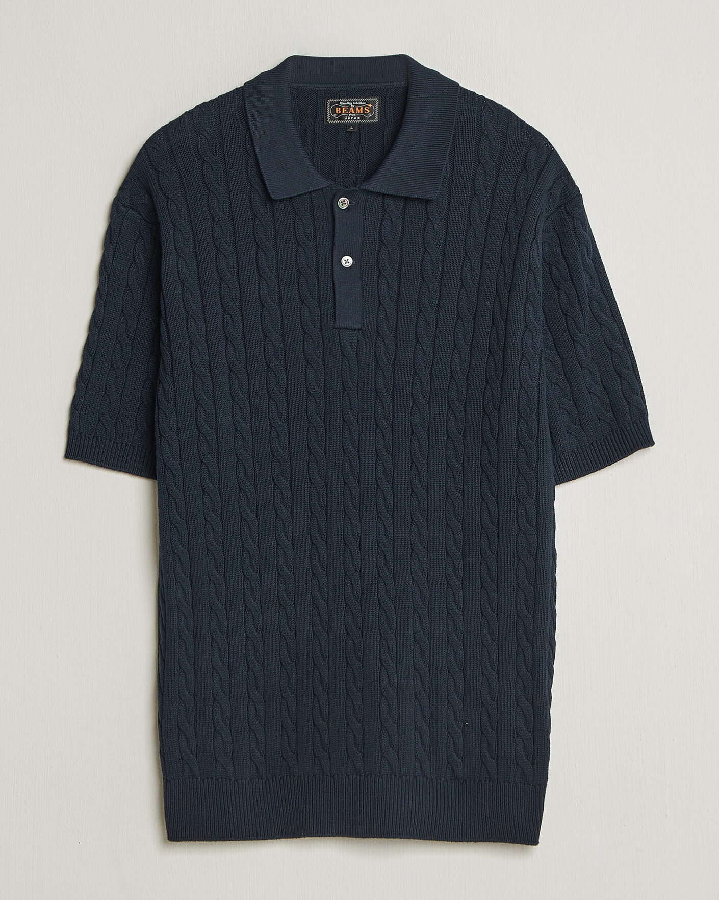 Herre | Pikéer | BEAMS PLUS | Short Sleeve Cable Polo Navy