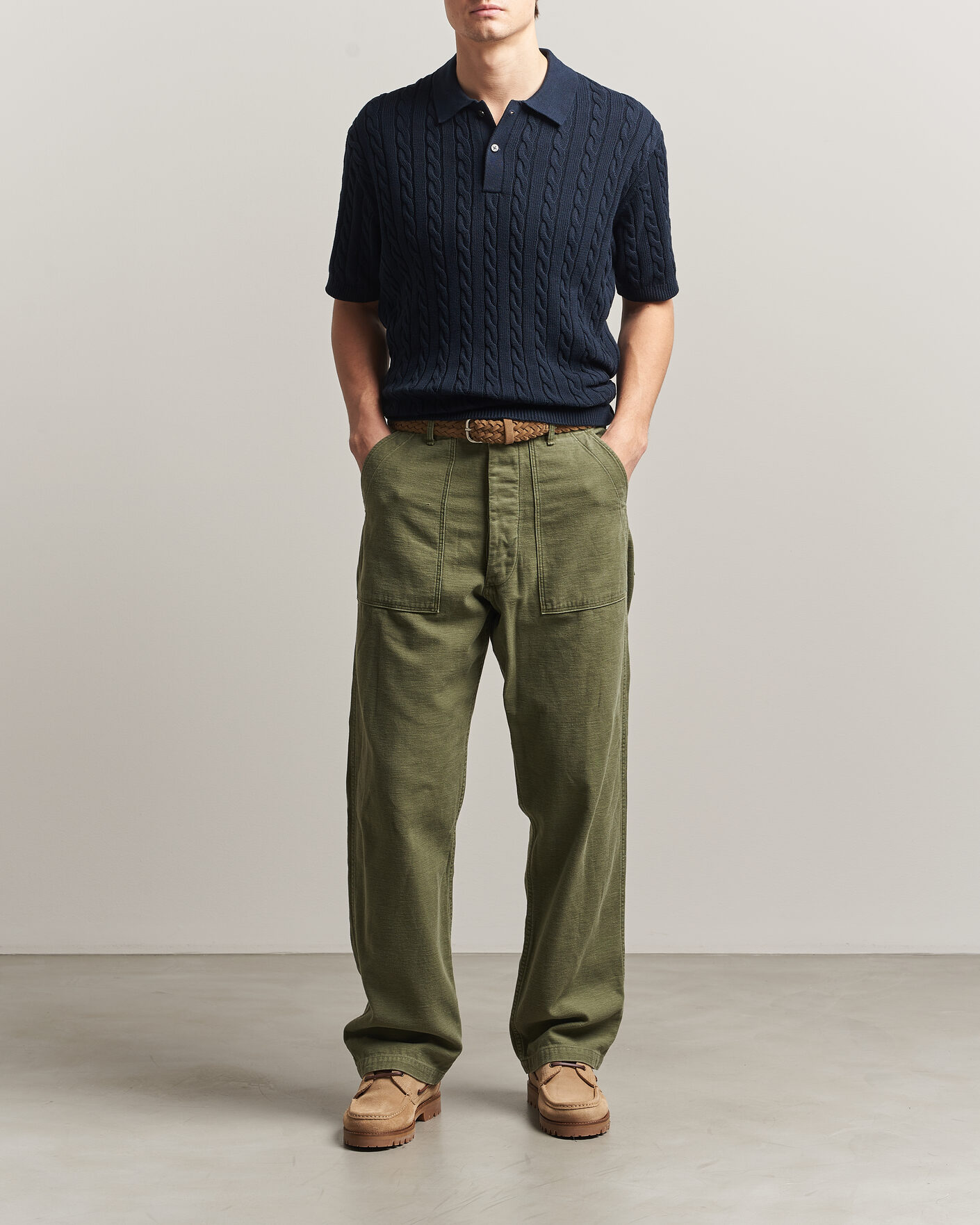 Herre | Pikéer | BEAMS PLUS | Short Sleeve Cable Polo Navy