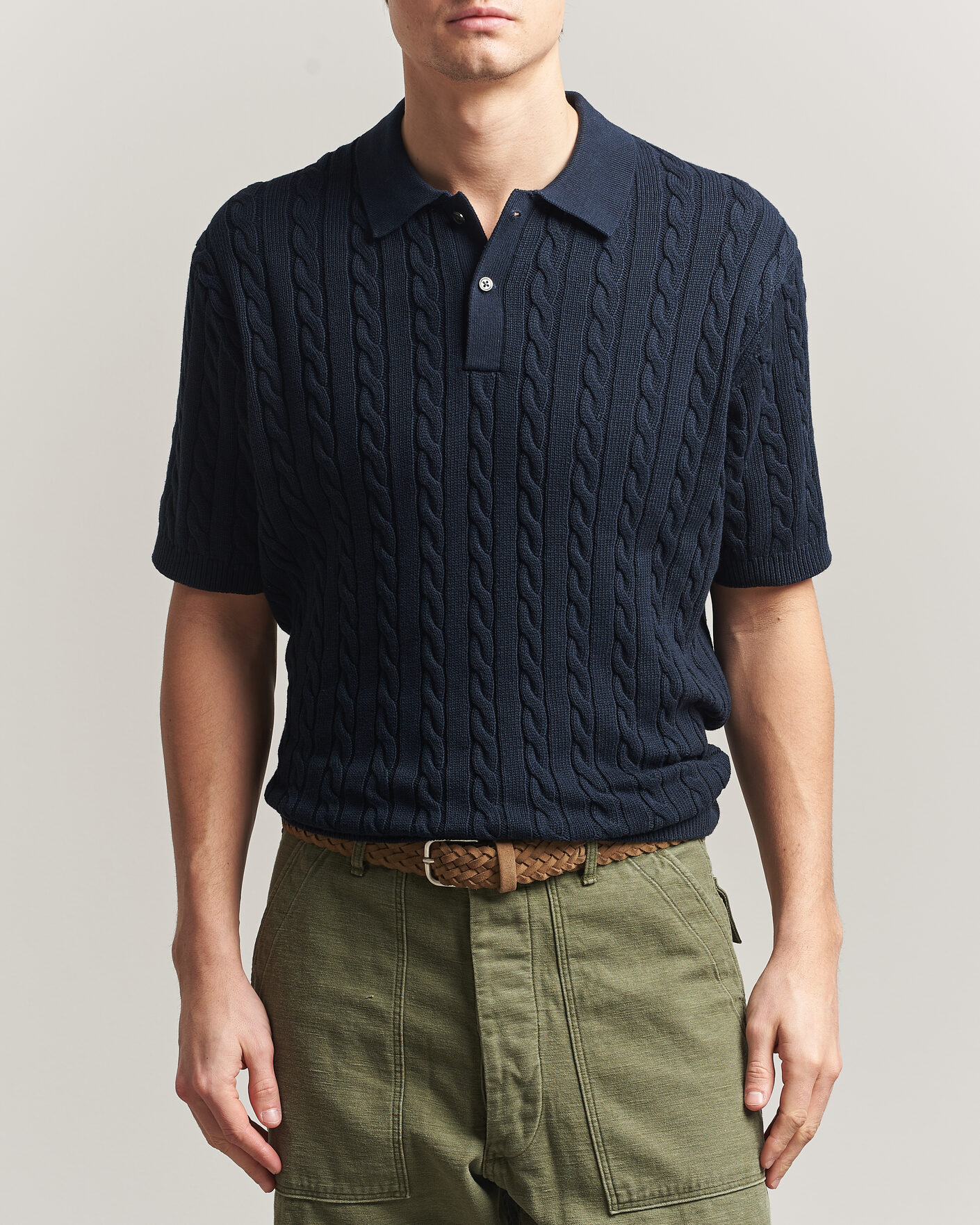 Herre | Pikéer | BEAMS PLUS | Short Sleeve Cable Polo Navy