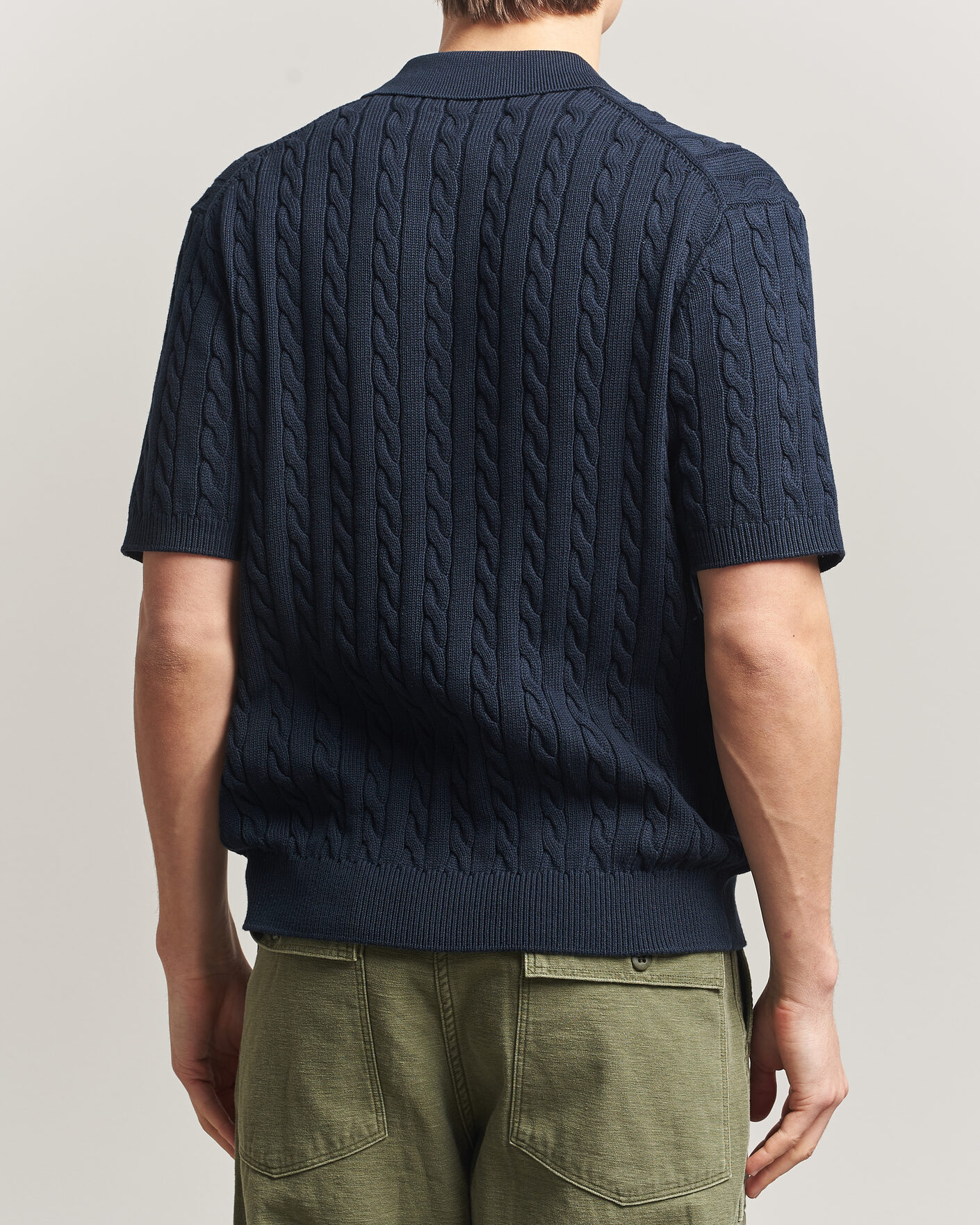 Herre | Pikéer | BEAMS PLUS | Short Sleeve Cable Polo Navy