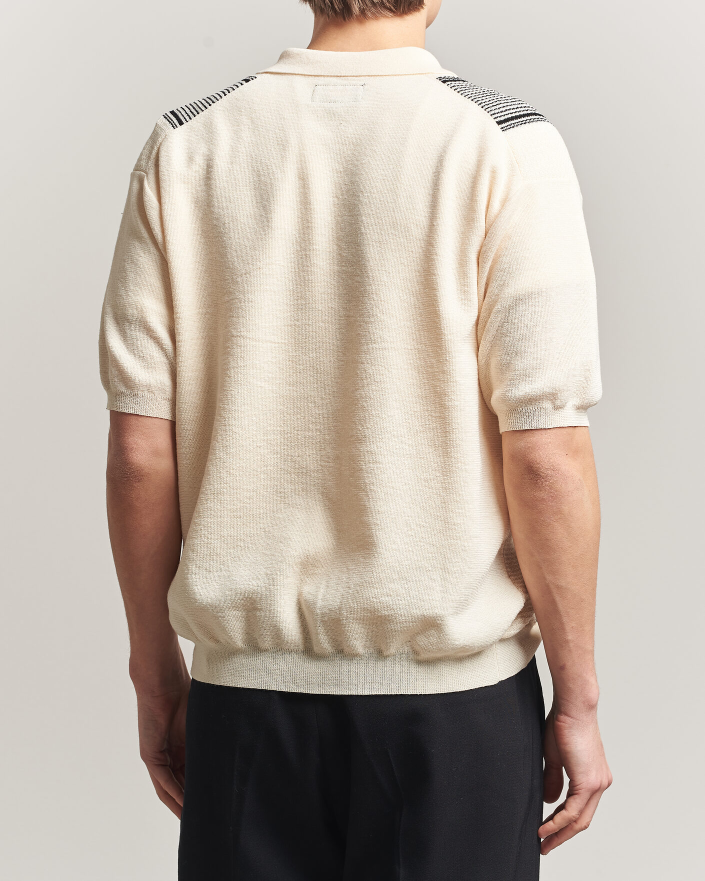Herre | Pikéer | BEAMS PLUS | Zip Knit Striped Polo Off White