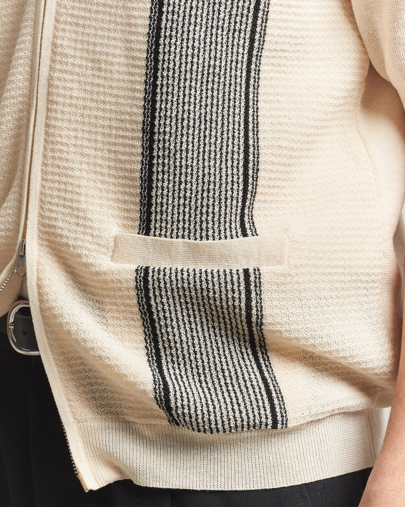Herre | Pikéer | BEAMS PLUS | Zip Knit Striped Polo Off White