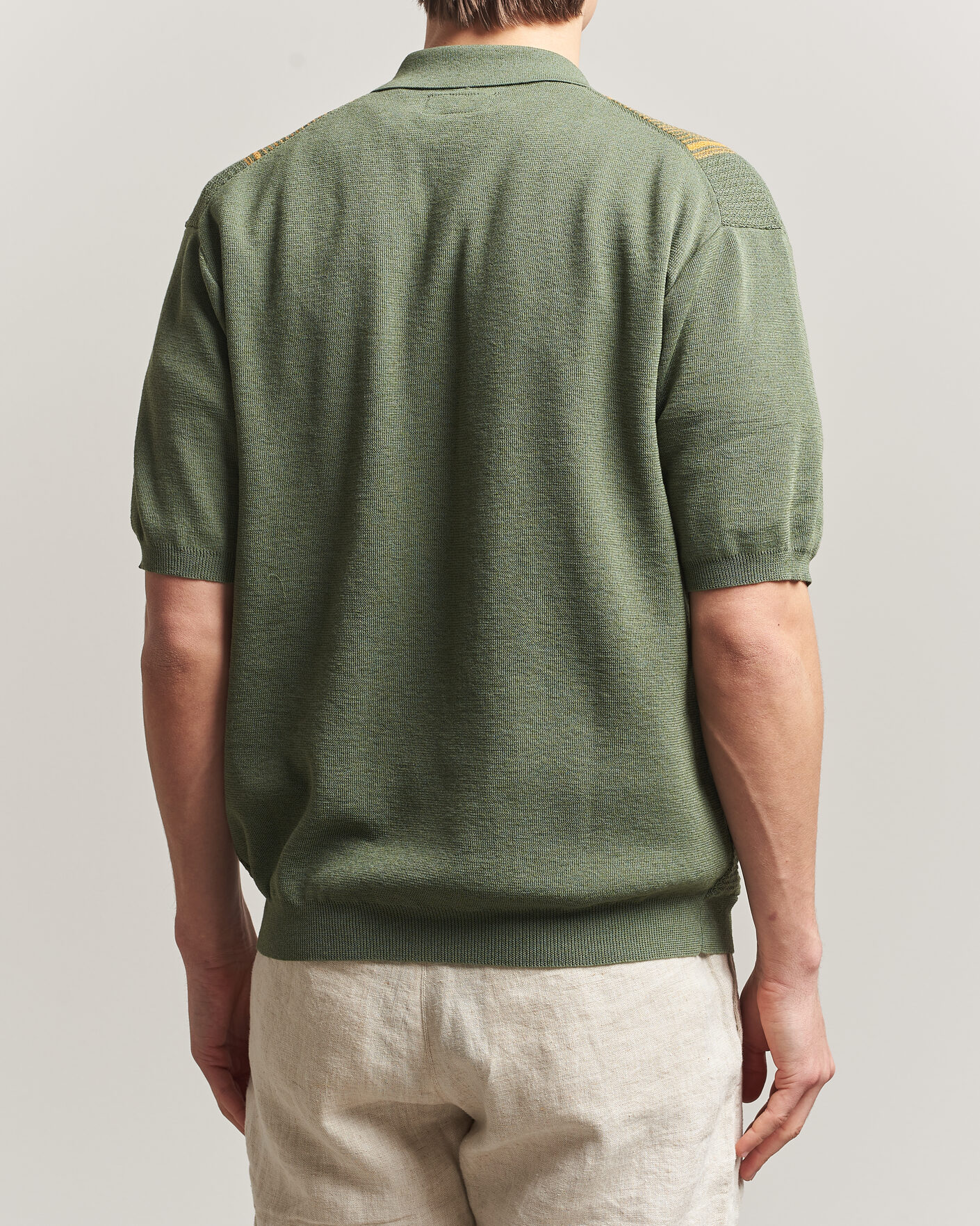 Herre | Pikéer | BEAMS PLUS | Zip Knit Striped Polo Olive