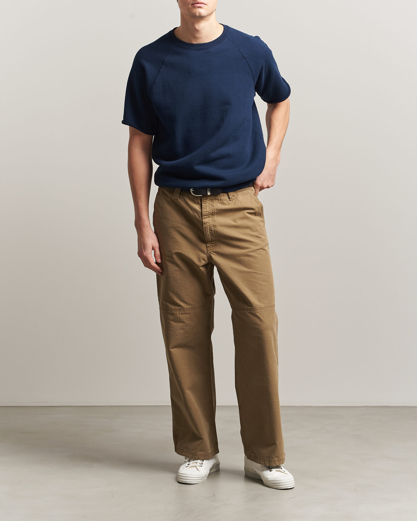 Herre | T-Shirts | BEAMS PLUS | Short Sleeve Cut Off Sweat Navy