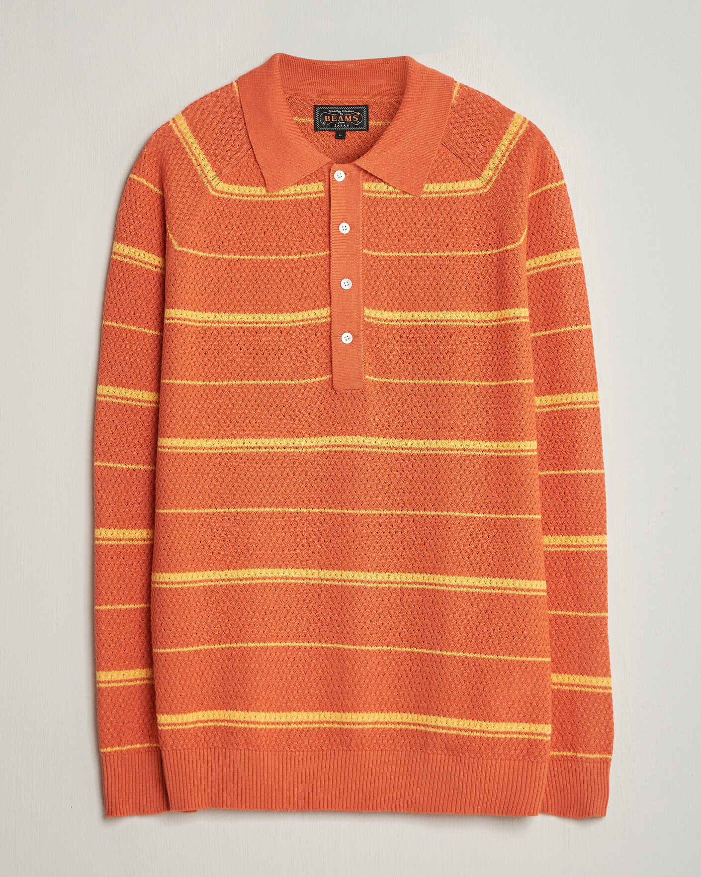 Herre | Pikéer | BEAMS PLUS | Long Sleeve Knit Polo Orange Stripe