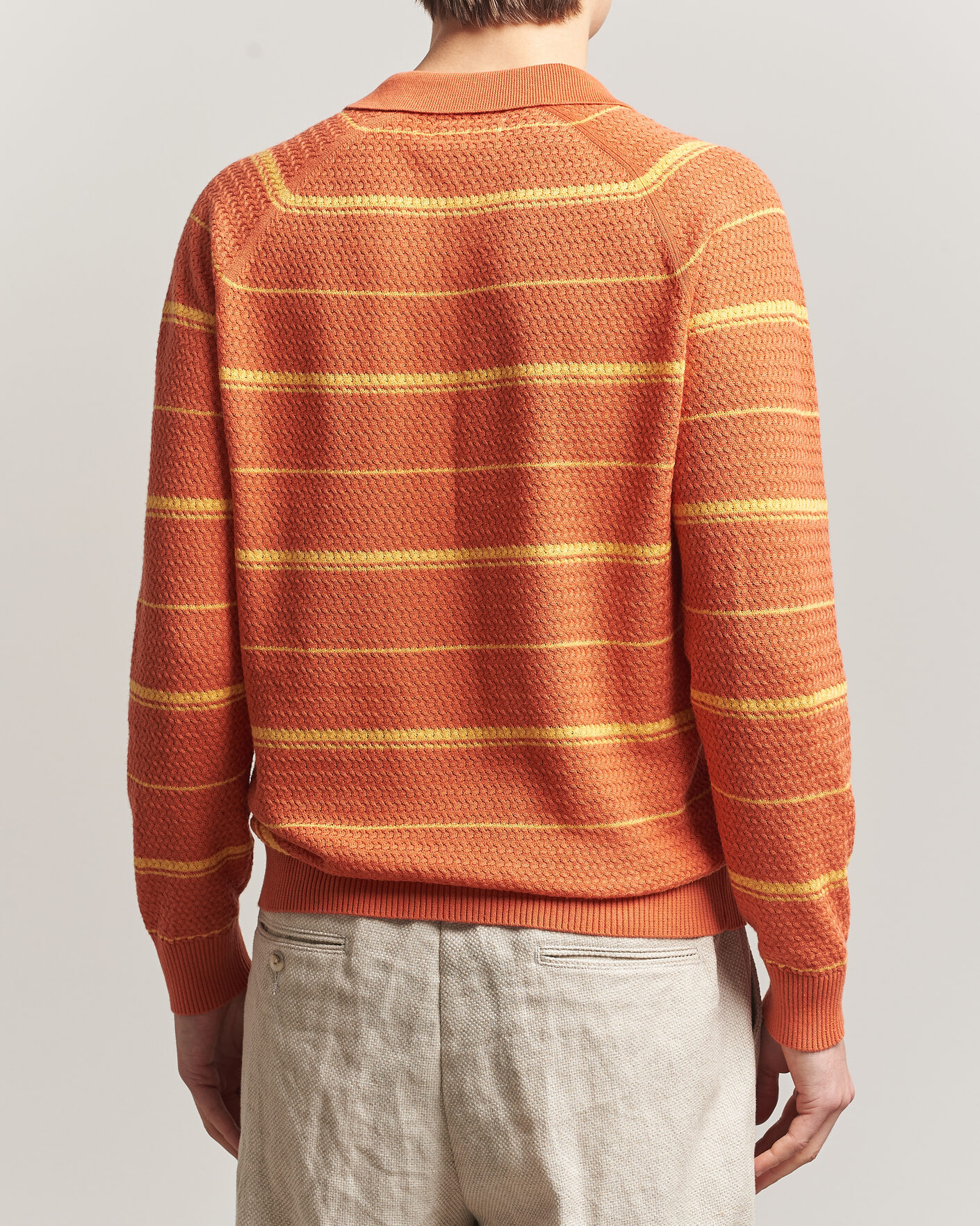 Herre | Pikéer | BEAMS PLUS | Long Sleeve Knit Polo Orange Stripe