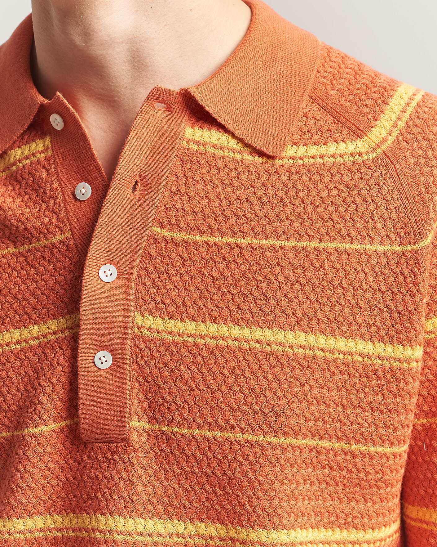 Herre | Pikéer | BEAMS PLUS | Long Sleeve Knit Polo Orange Stripe
