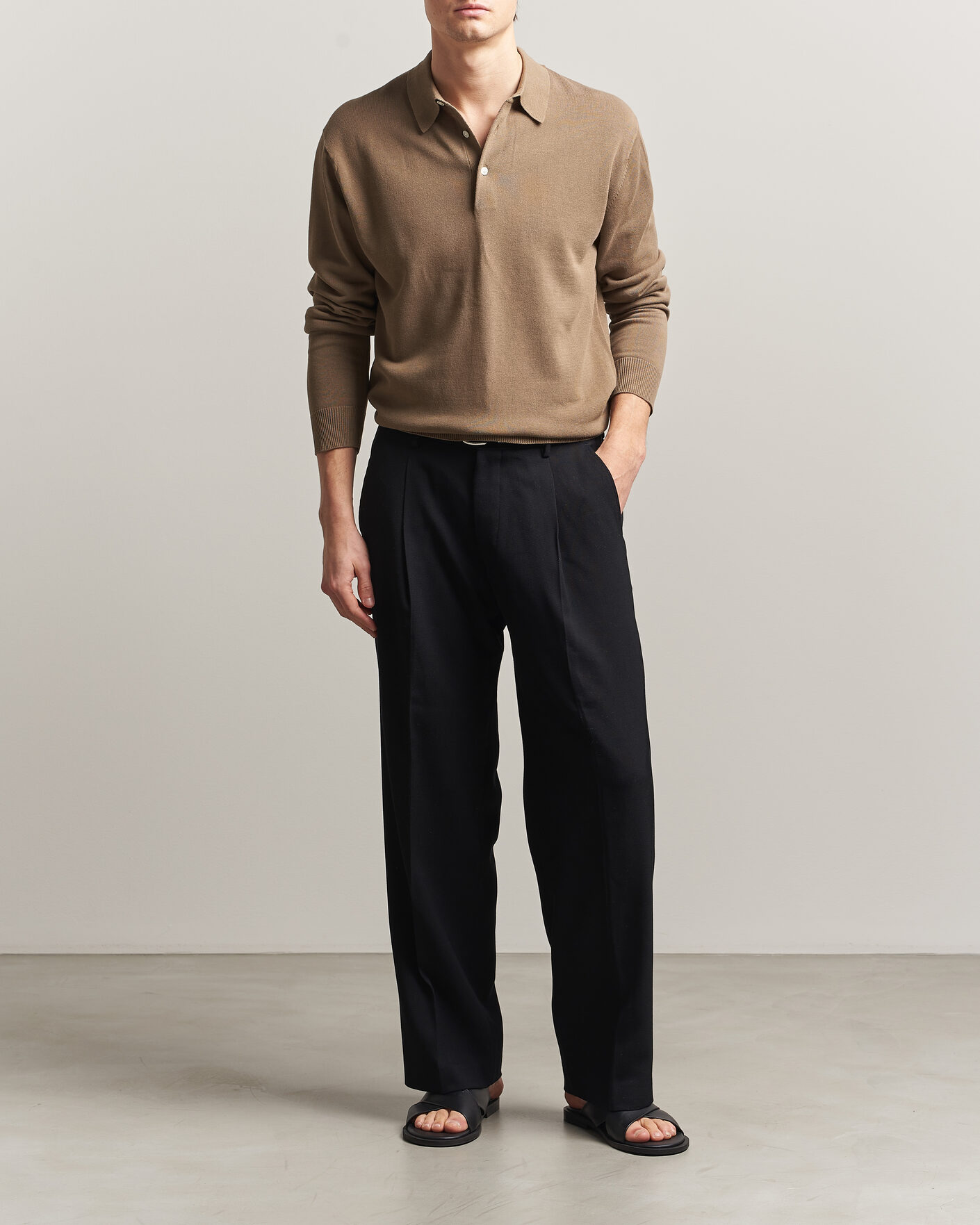 Herre | Pikéer | BEAMS PLUS | Long Sleeve 12G Knit Polo Mocha