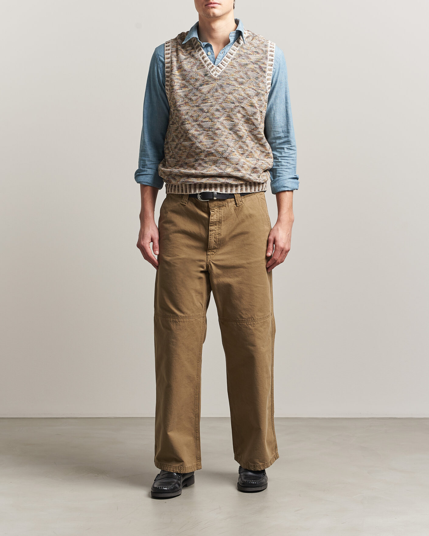 Herre | Gensere | BEAMS PLUS | Kasuri Jacquard Knit Vest Beige