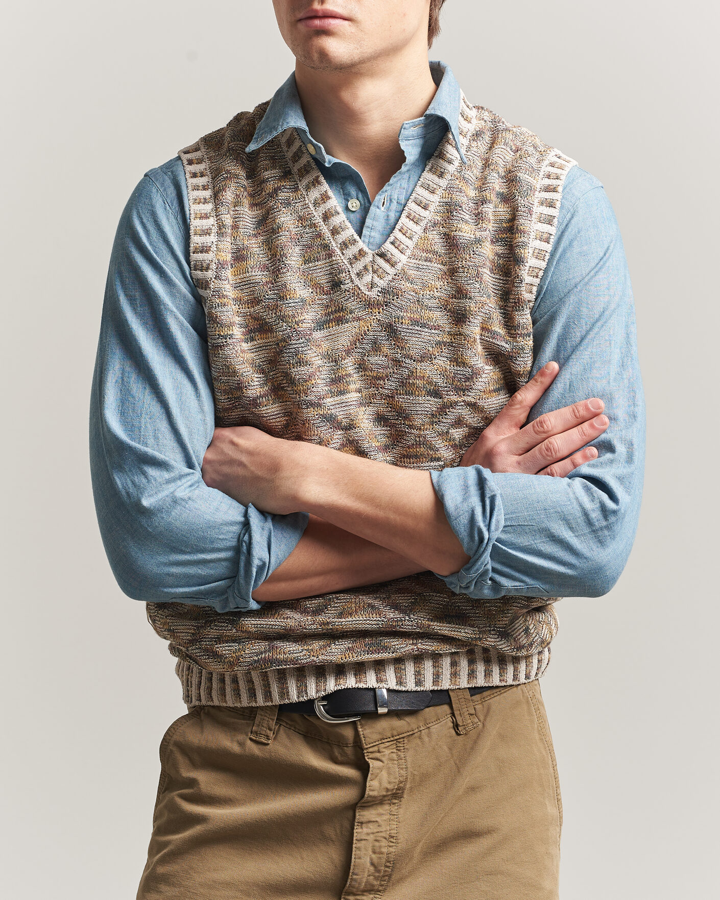 Herre | Gensere | BEAMS PLUS | Kasuri Jacquard Knit Vest Beige