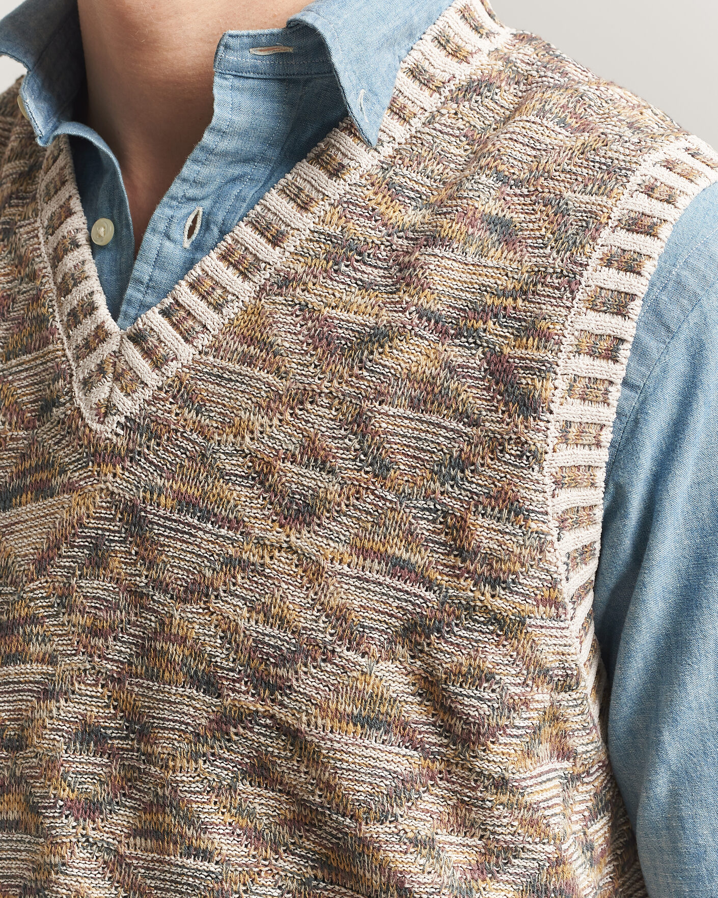 Herre | Gensere | BEAMS PLUS | Kasuri Jacquard Knit Vest Beige