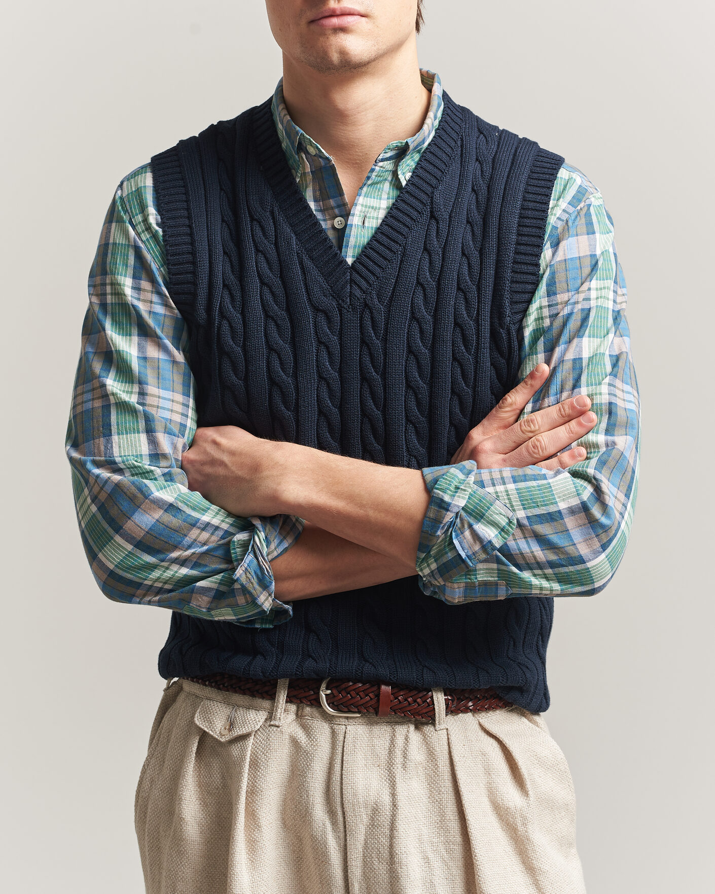 Herre | Gensere | BEAMS PLUS | Cable Knit Vest Navy