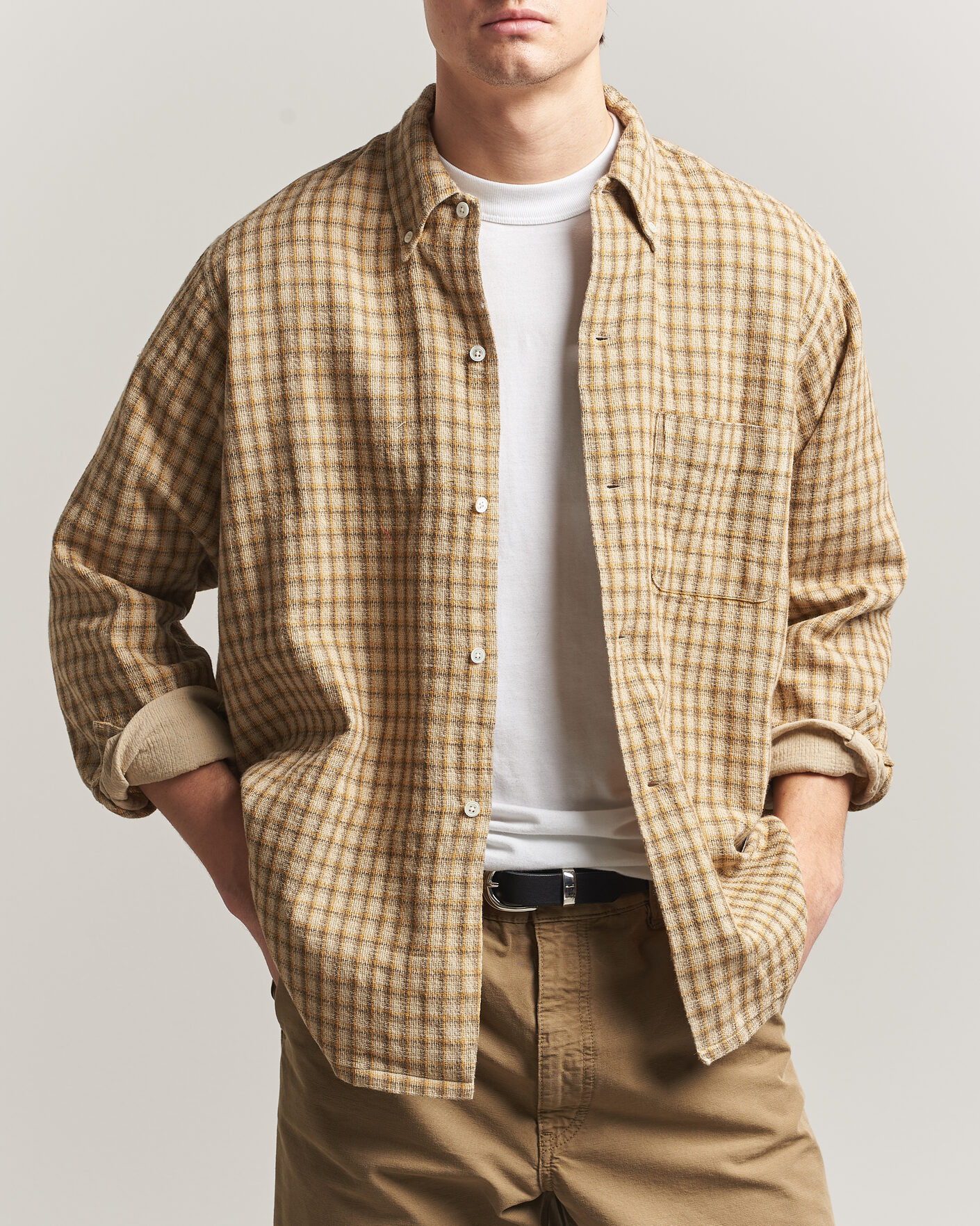 Herre | Skjorter | BEAMS PLUS | Panama Plaid Button Down Shirt Beige