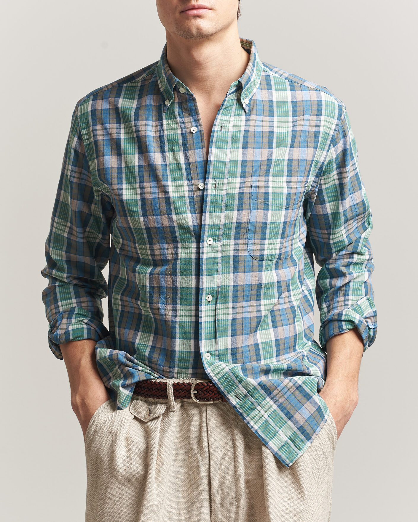Herre | Skjorter | BEAMS PLUS | Madras Button Down Shirt Blue