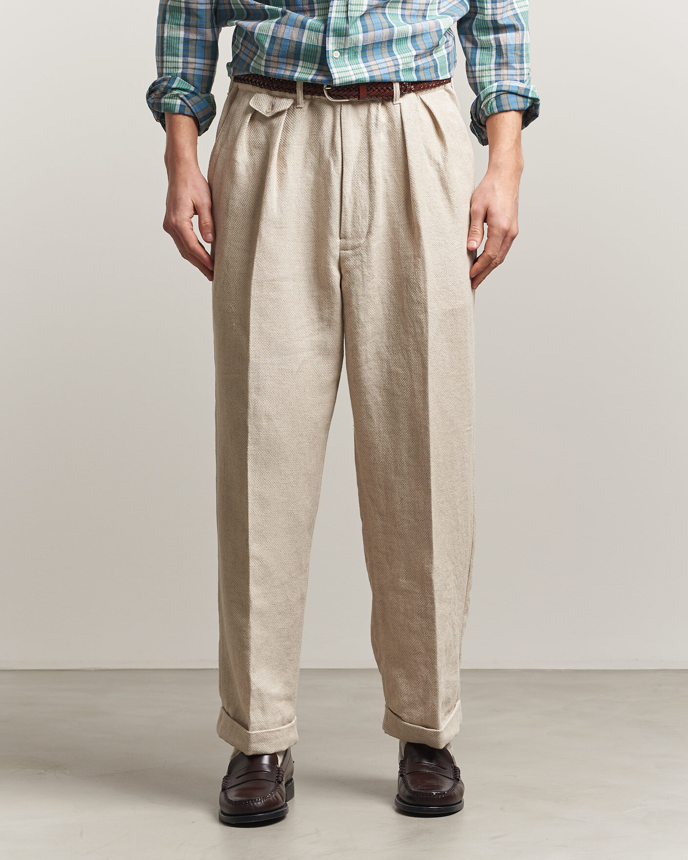 Herre | Bukser | BEAMS PLUS | Cotton/Linen Pleated Trousers Off White