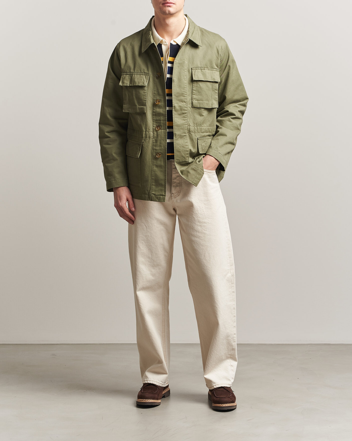 Herre | Jakker | Baracuta | Washed Cotton Twill Field Shacket Lichen Green