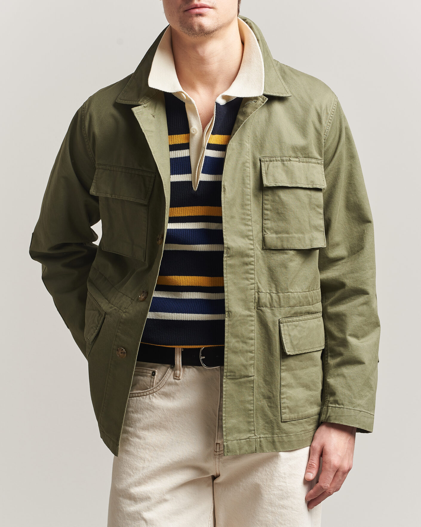 Herre | Jakker | Baracuta | Washed Cotton Twill Field Shacket Lichen Green