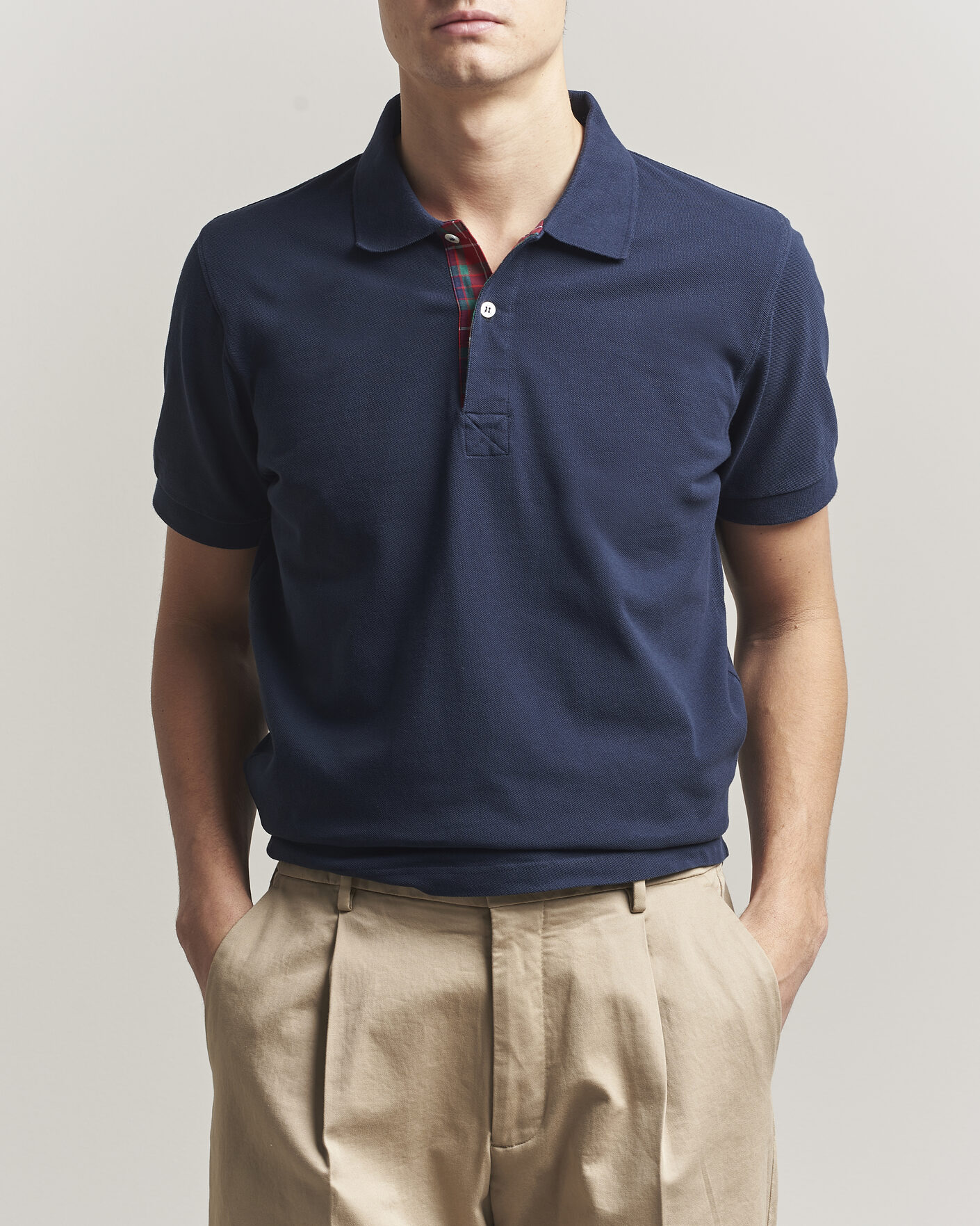 Herre | Pikéer | Baracuta | Tartan Placket Piquet Polo Navy
