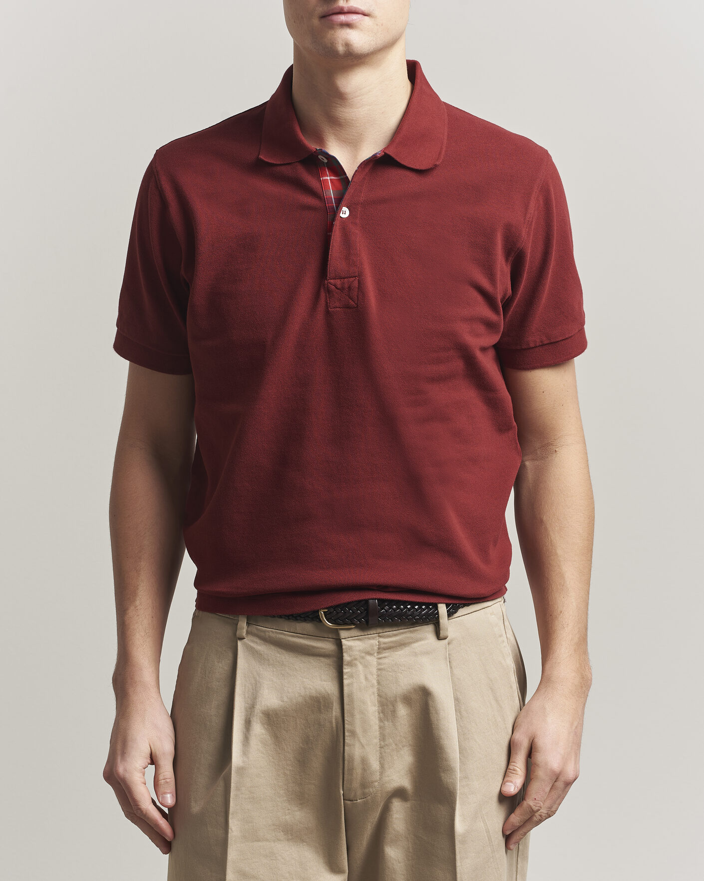 Herre | Pikéer | Baracuta | Tartan Placket Piquet Polo Oxblood