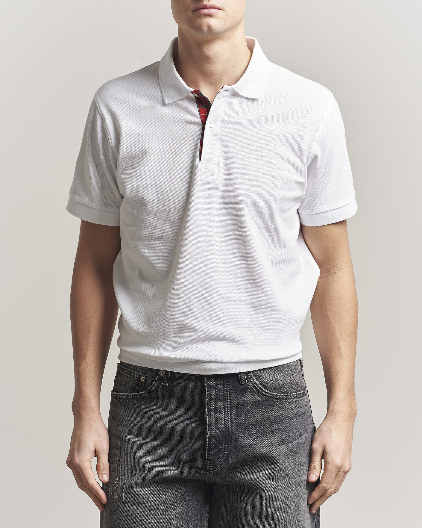 Herre | Pikéer | Baracuta | Tartan Placket Piquet Polo Bone White