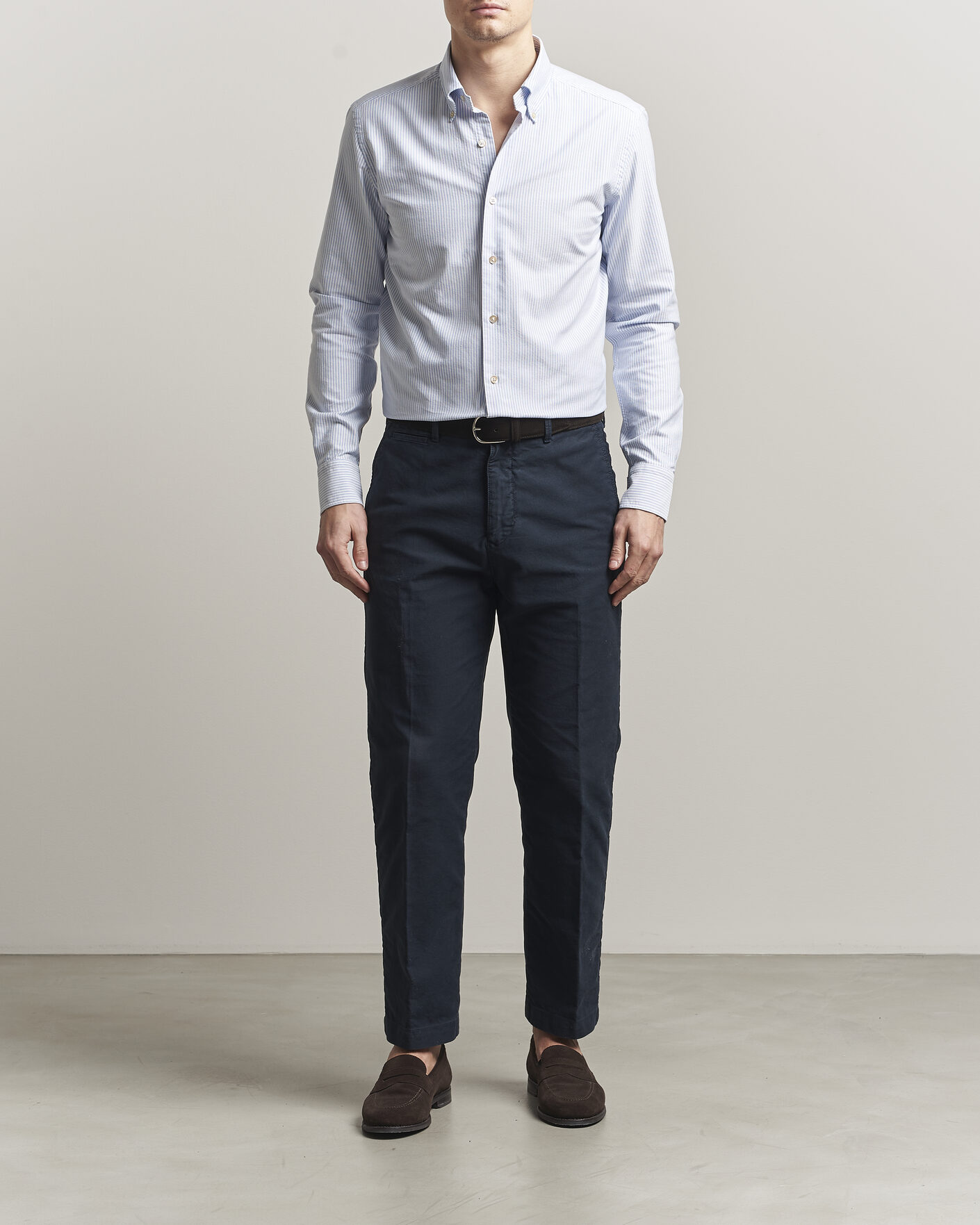 Herre | Skjorter | Grigio | Oxford Button Down Shirt Light Blue Stripe