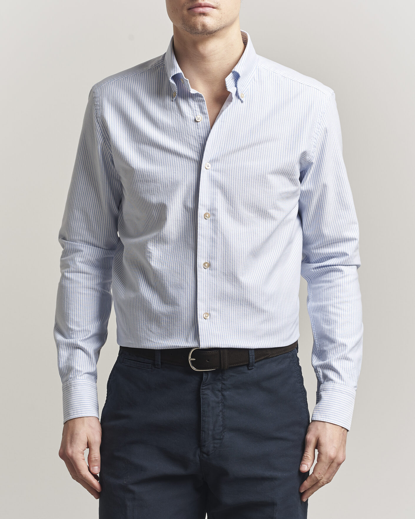 Herre | Skjorter | Grigio | Oxford Button Down Shirt Light Blue Stripe
