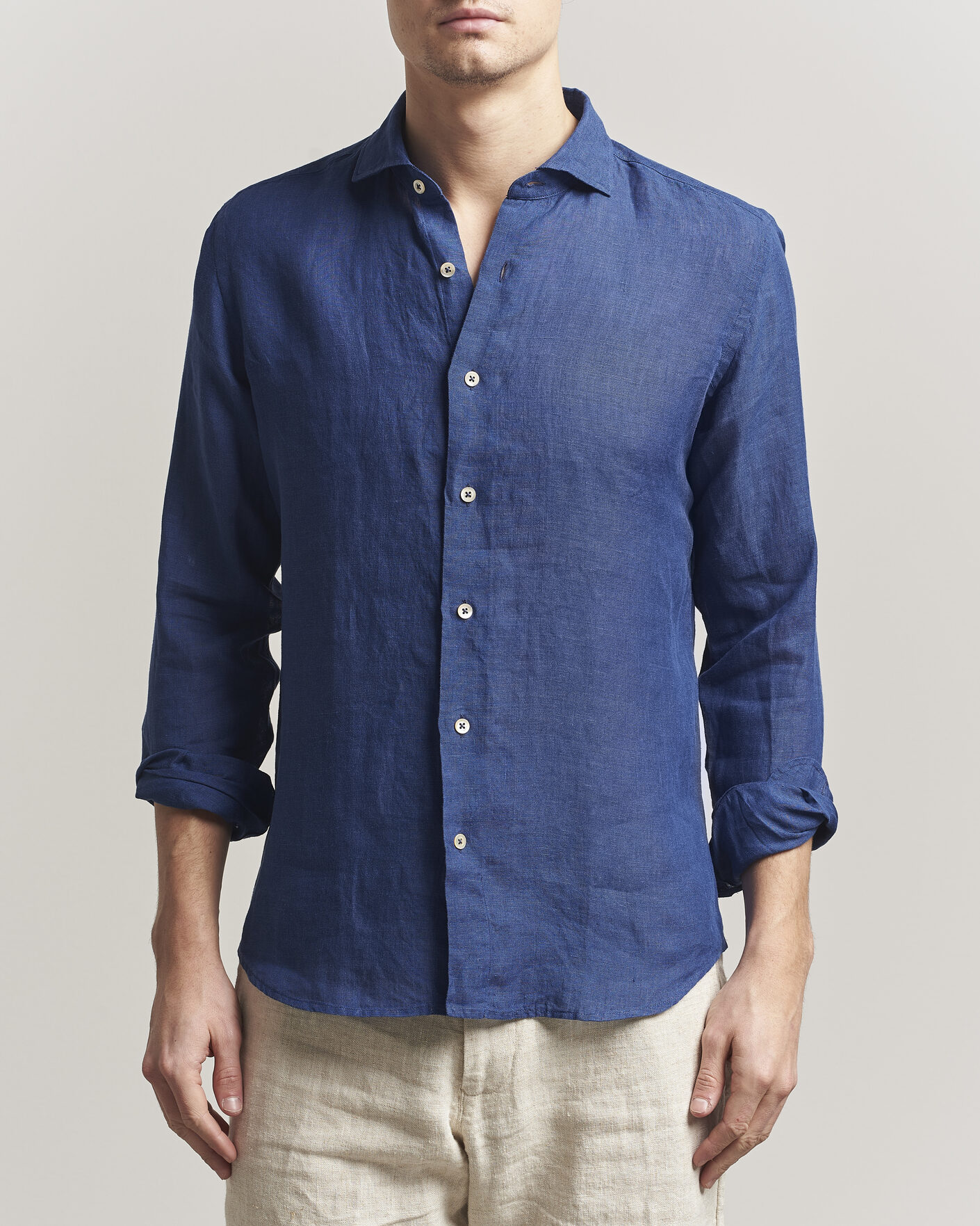 Herre | Skjorter | Grigio | Washed Linen Shirt Navy