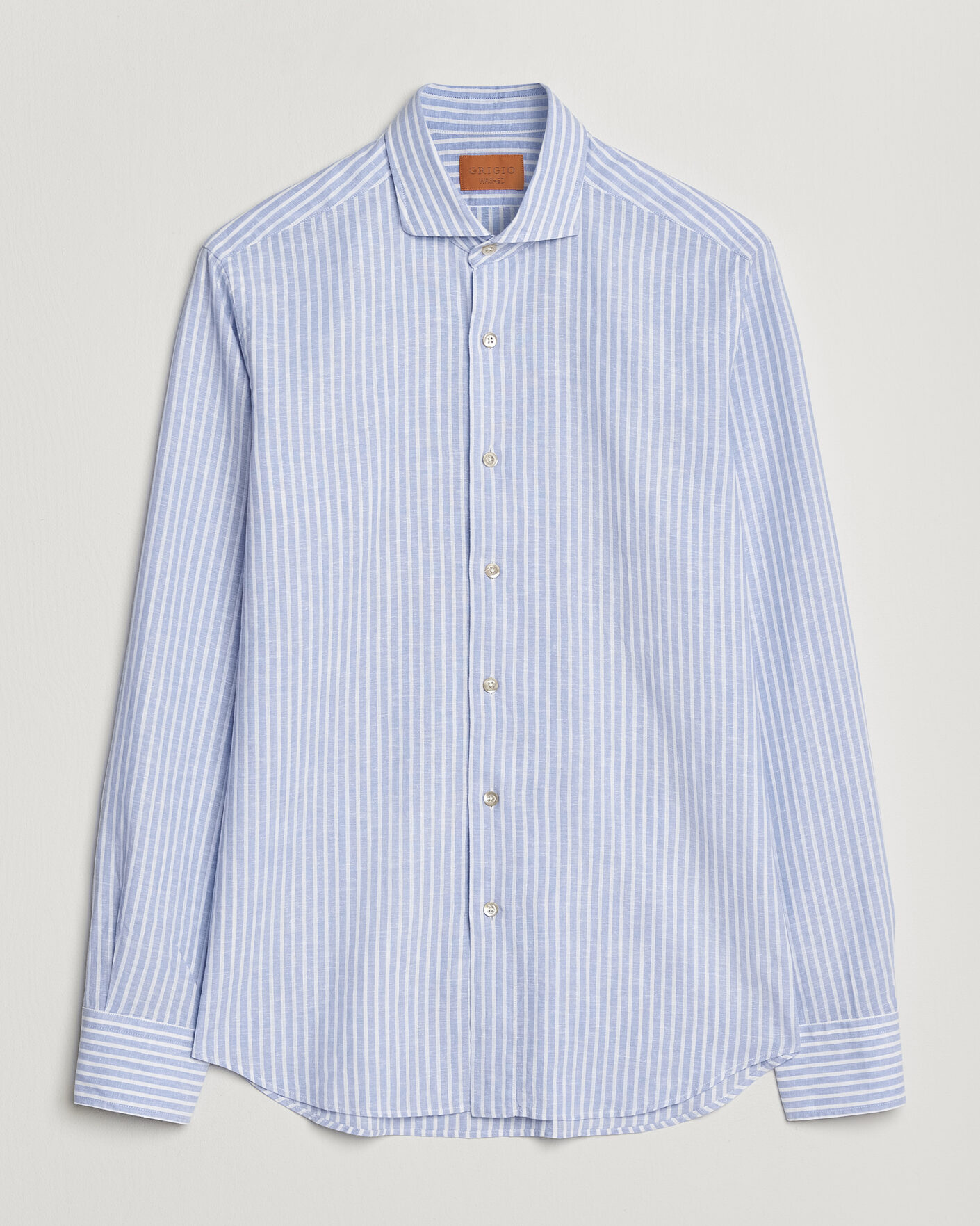 Herre | Skjorter | Grigio | Washed Cotton/Linen Shirt Blue Stripe