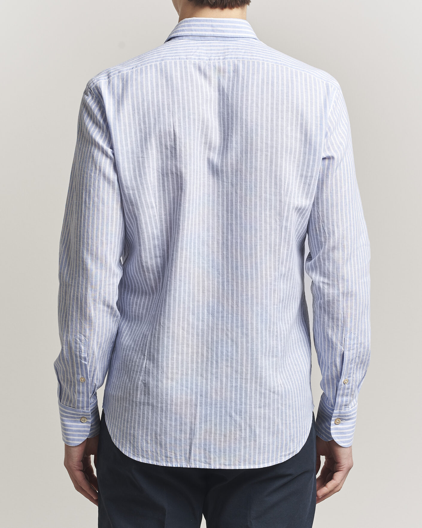 Herre | Skjorter | Grigio | Washed Cotton/Linen Shirt Blue Stripe
