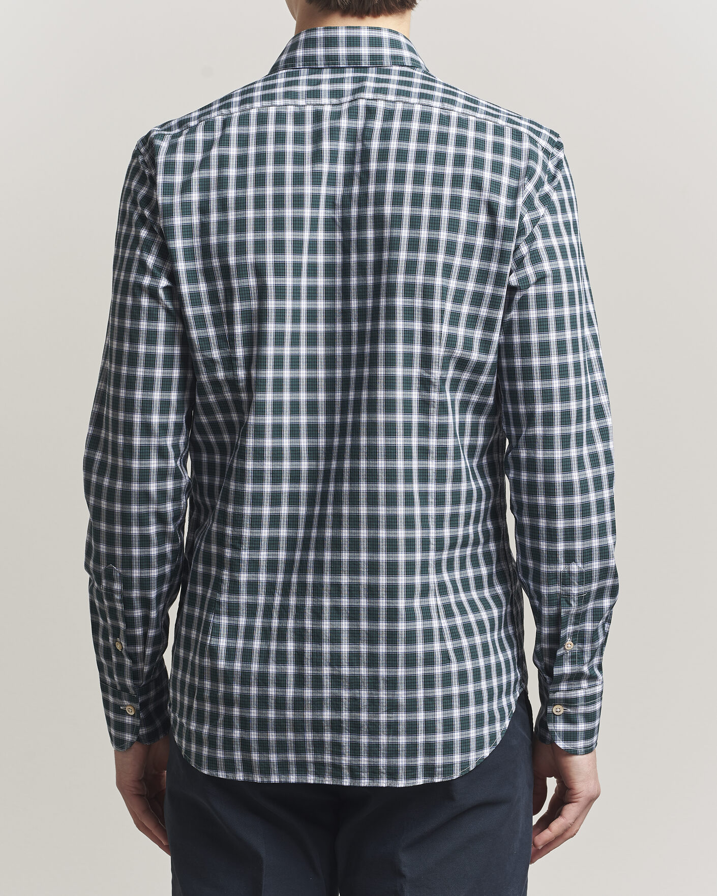 Herre | Skjorter | Grigio | Washed Casual Shirt Green Check