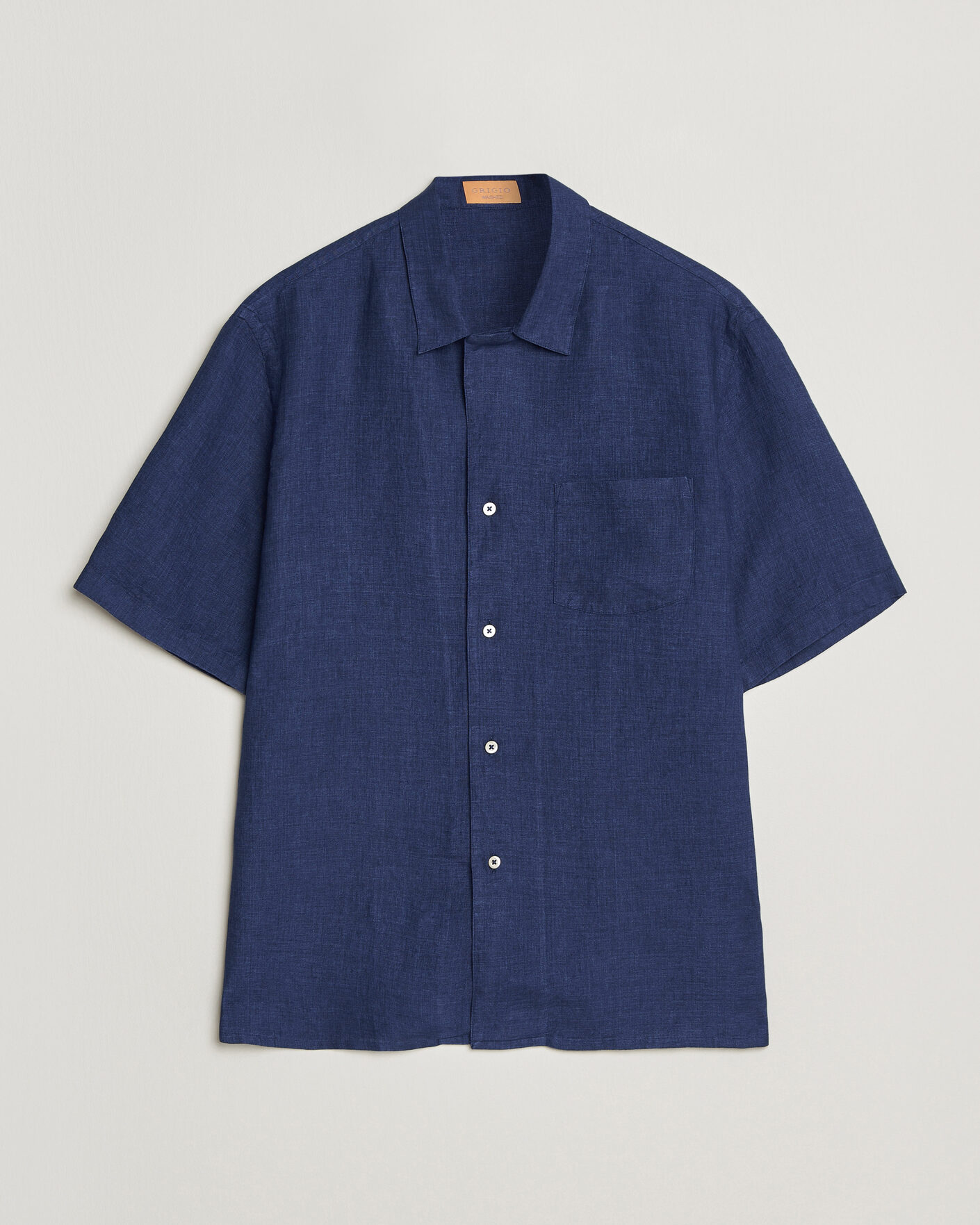 Herre | Skjorter | Grigio | Linen Camp Collar Shirt Navy