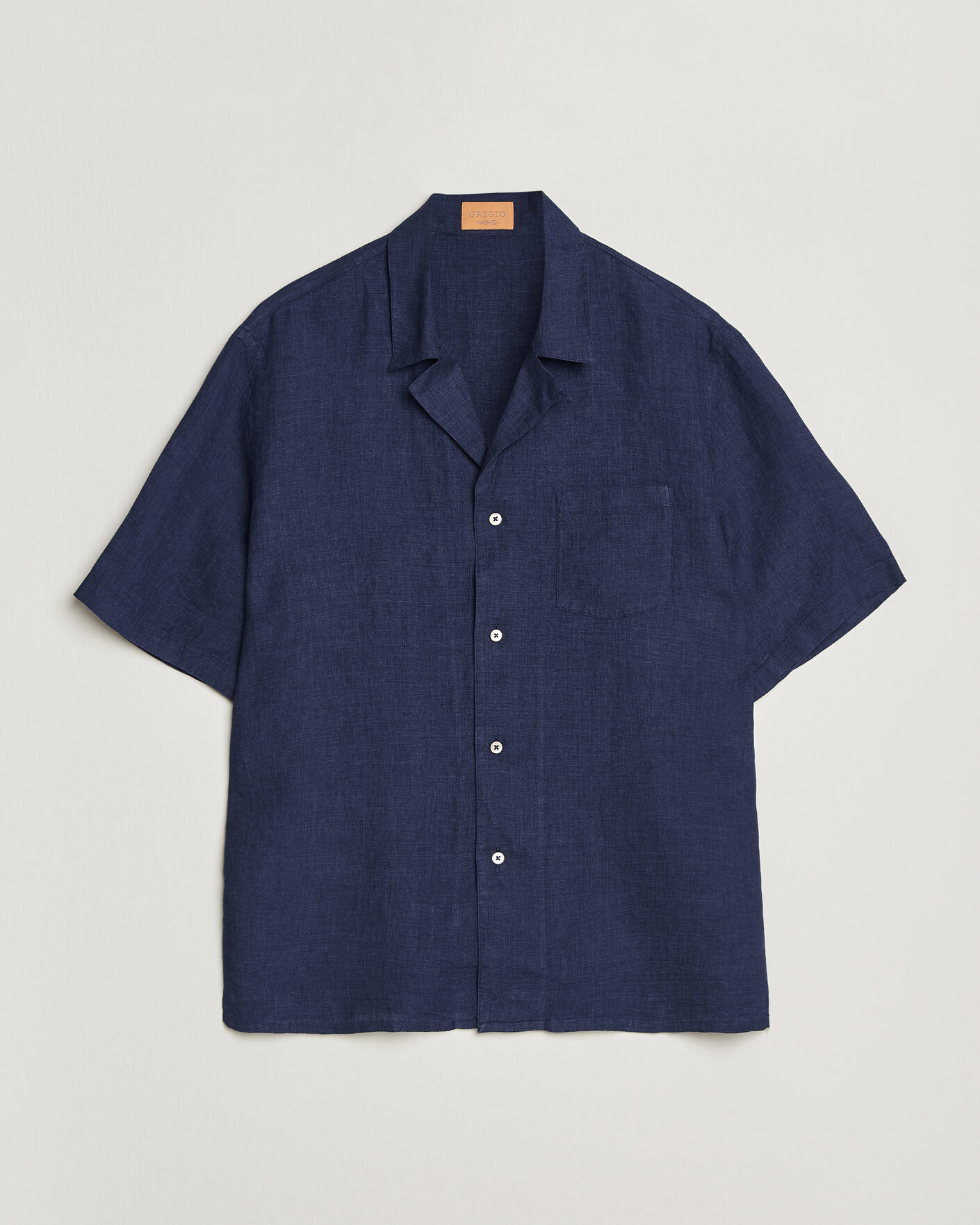 Herre | Skjorter | Grigio | Linen Camp Collar Shirt Navy