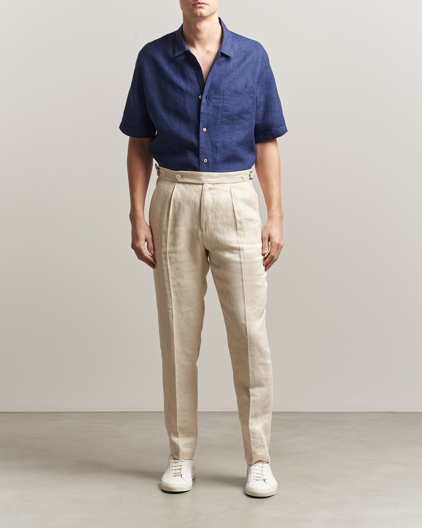 Herre | Skjorter | Grigio | Linen Camp Collar Shirt Navy