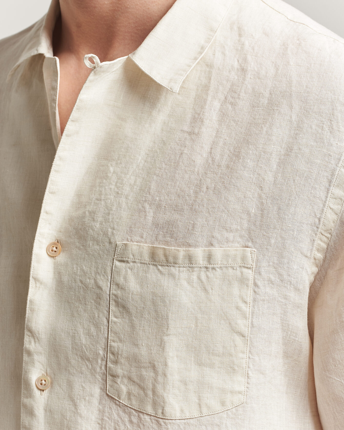 Herre | Skjorter | Grigio | Linen Camp Collar Shirt White