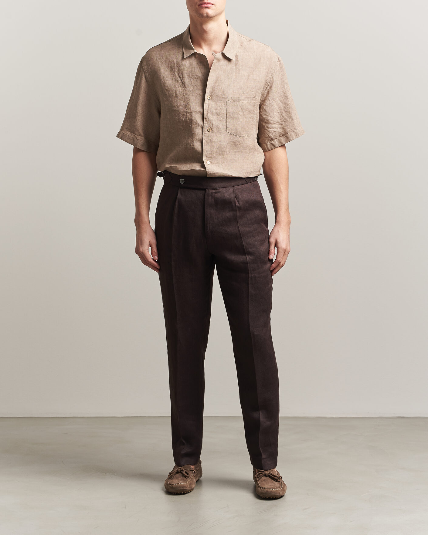 Herre | Skjorter | Grigio | Linen Camp Collar Shirt Brown