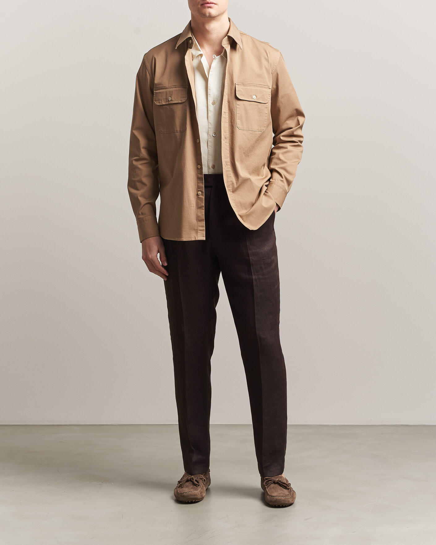 Herre | Skjorter | Grigio | Illinois Cotton Overshirt Khaki