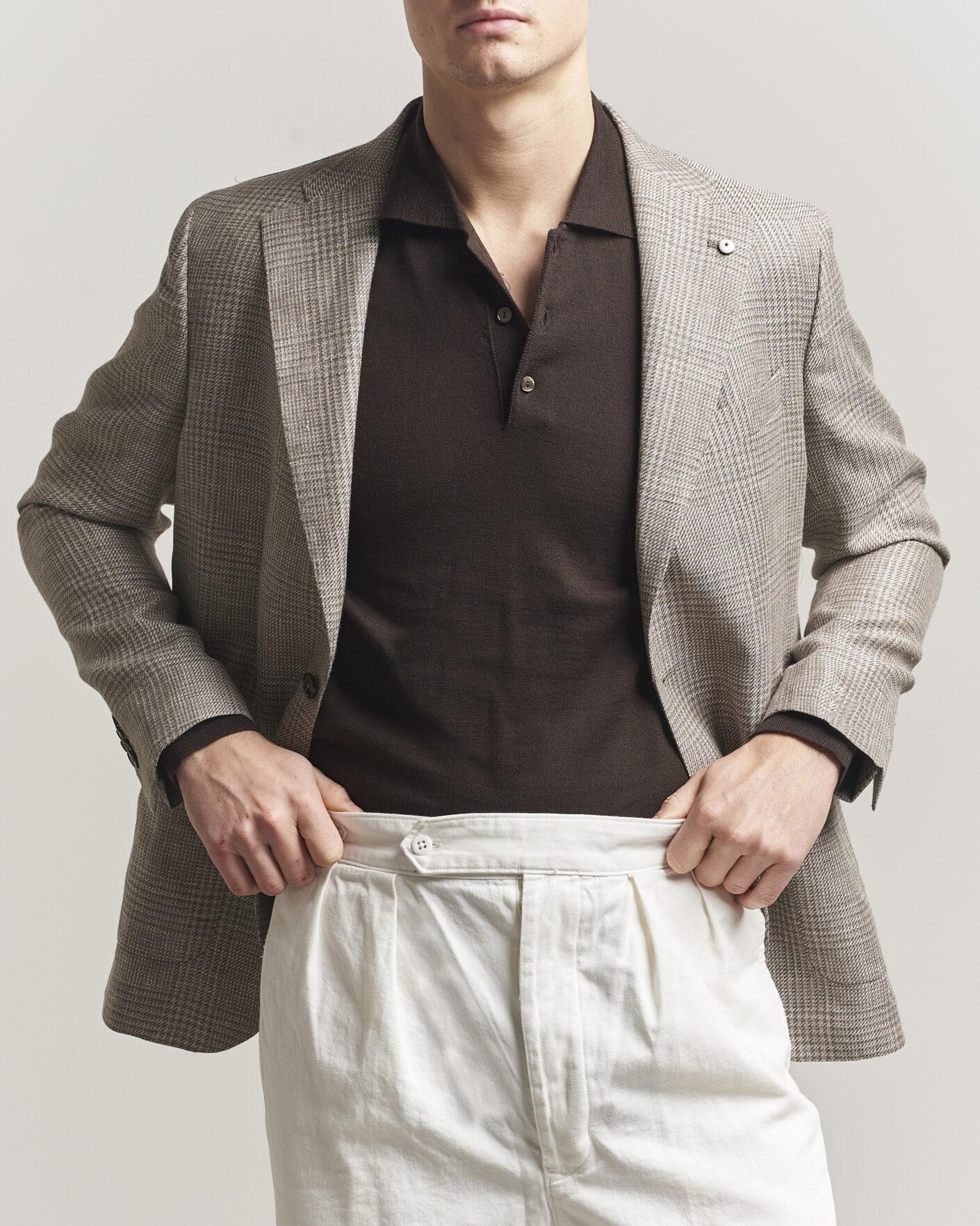 Herre | Dressjakker | L.B.M. 1911 | Jack Regular Fit Linen/Wool Checked Blazer Taupe